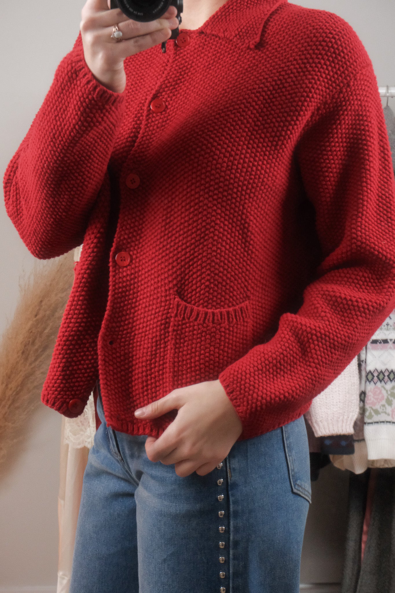 Vintage x Cotton Collared Textured Cardigan (M)