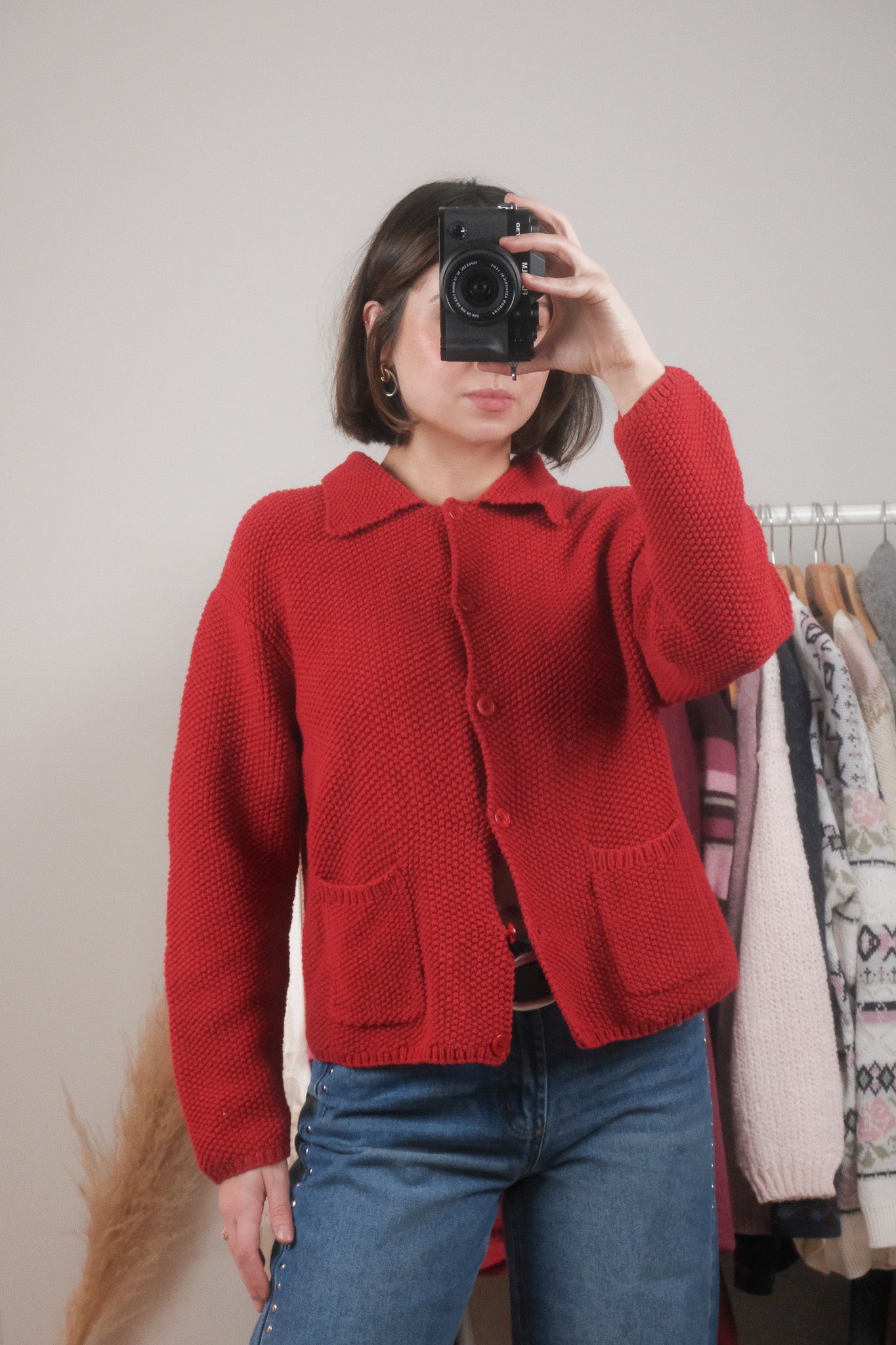 Vintage x Cotton Collared Textured Cardigan (M)