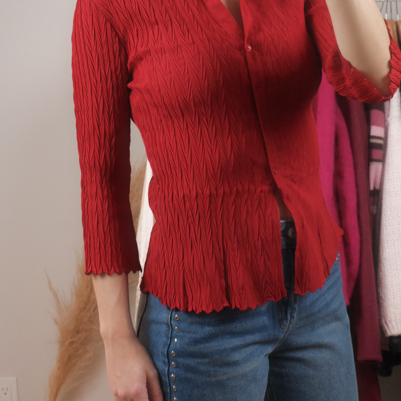 Vintage x Sheer Crinkle Collared Blouse (S)