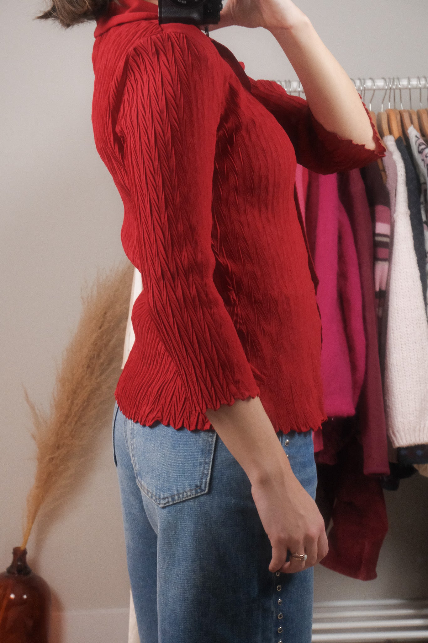 Vintage x Sheer Crinkle Collared Blouse (S)