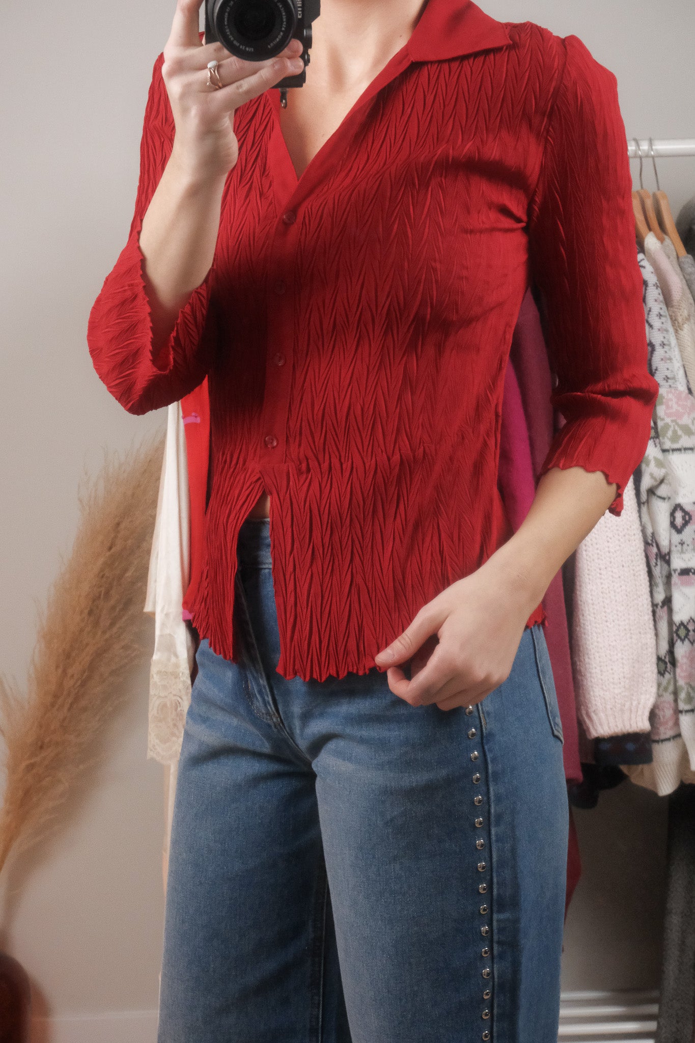 Vintage x Sheer Crinkle Collared Blouse (S)