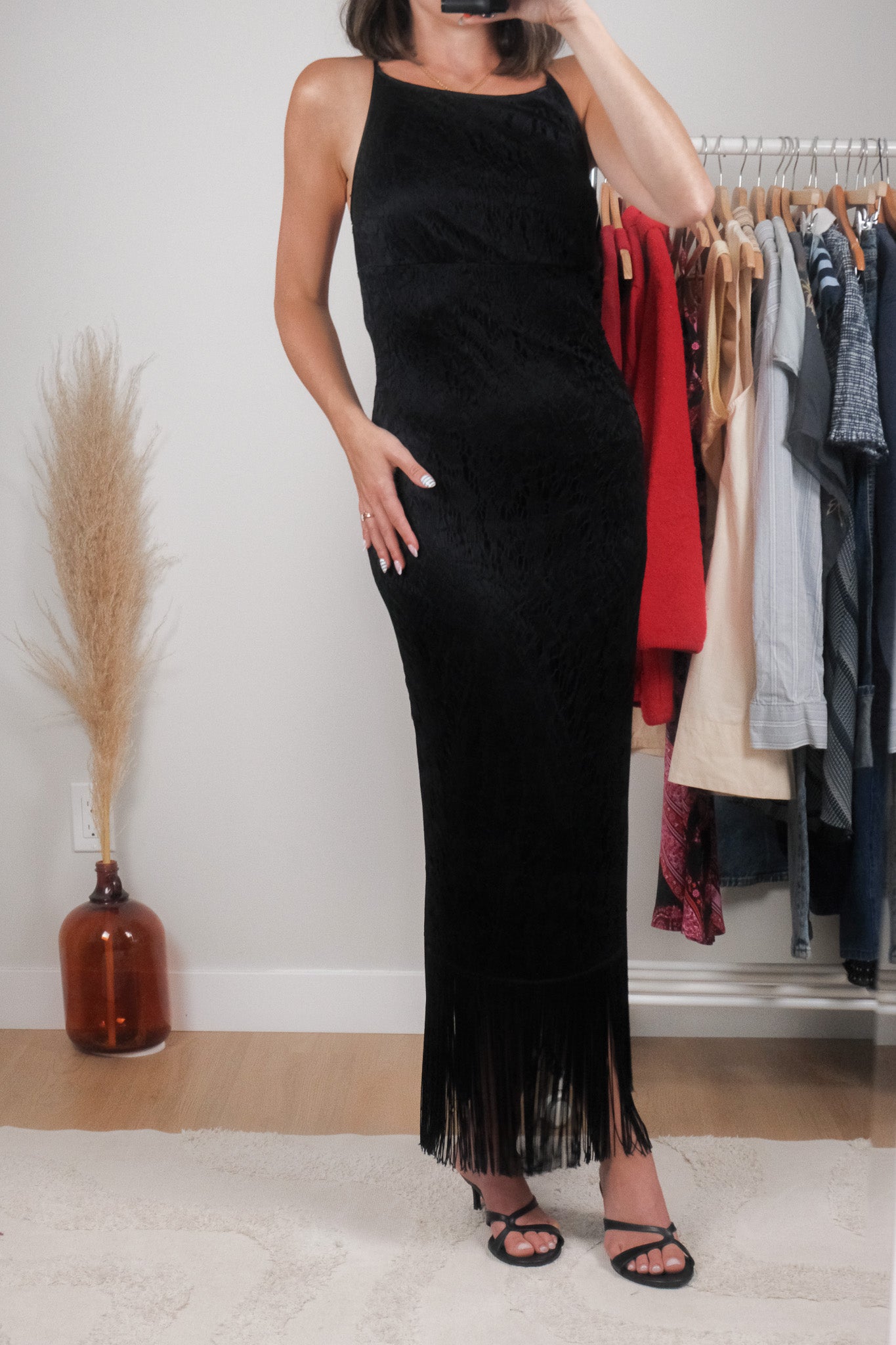 Made in Canada x Vintage x Lace/Fringe Maxi Dress (S)