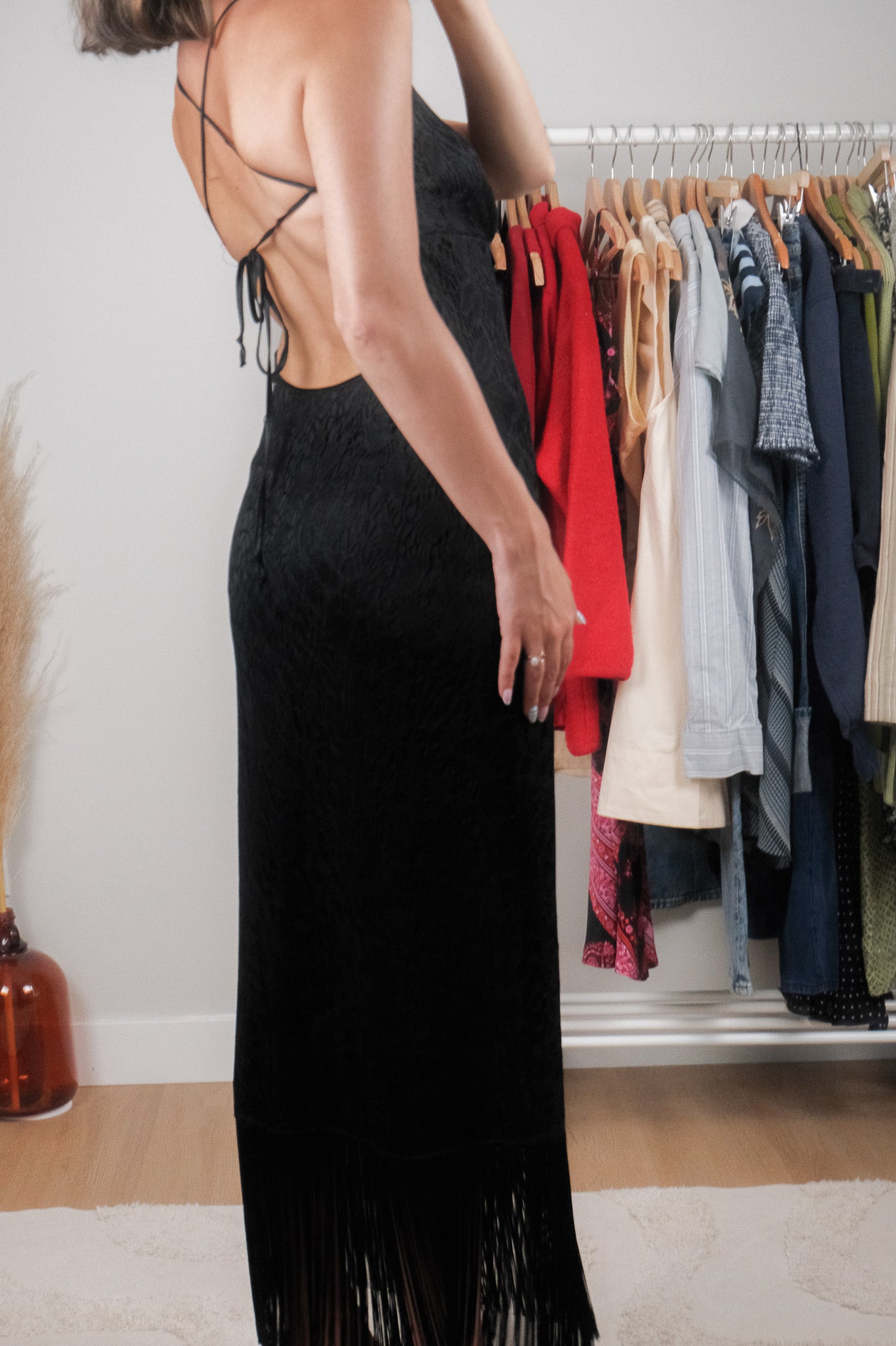 Made in Canada x Vintage x Lace/Fringe Maxi Dress (S)
