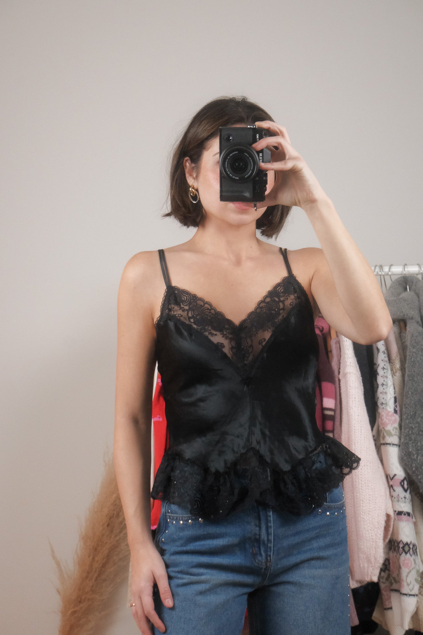 Made in UK x Vintage x Lace Peplum Slip Top (M)