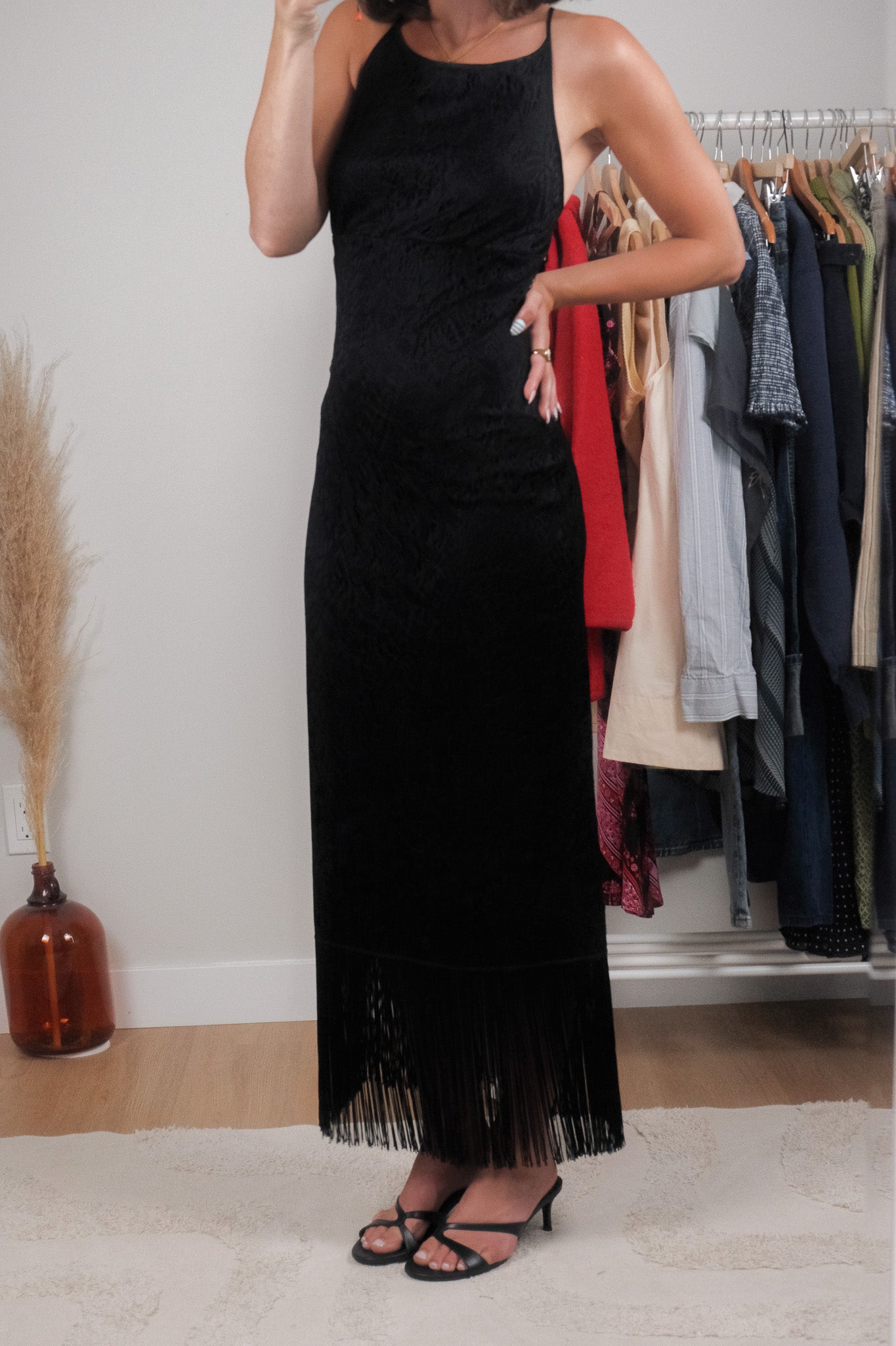 Made in Canada x Vintage x Lace/Fringe Maxi Dress (S)