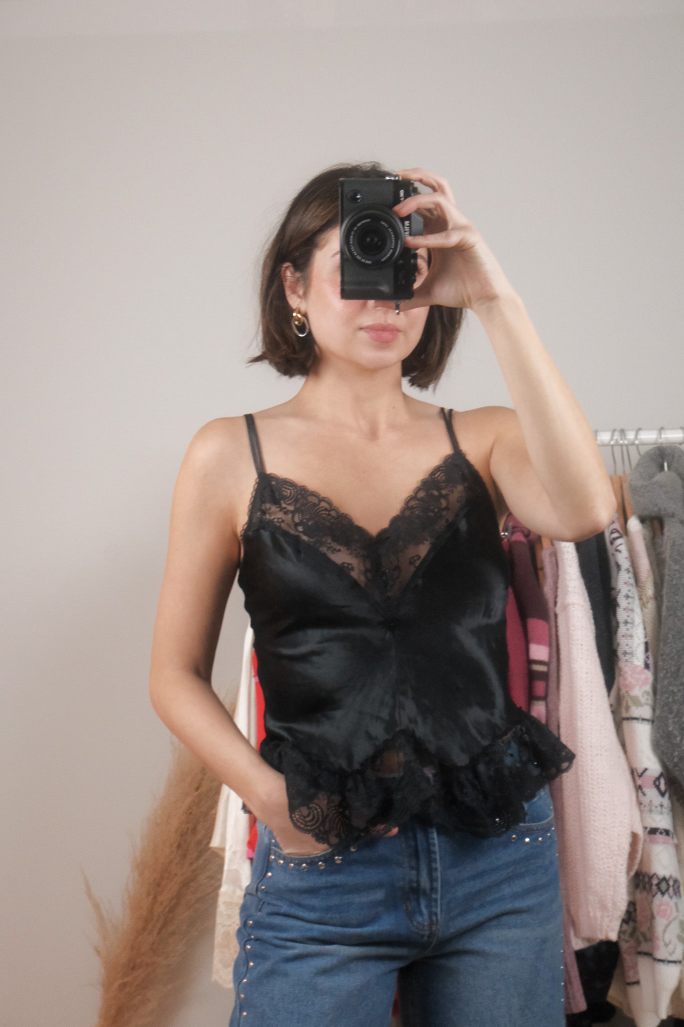 Made in UK x Vintage x Lace Peplum Slip Top (M)