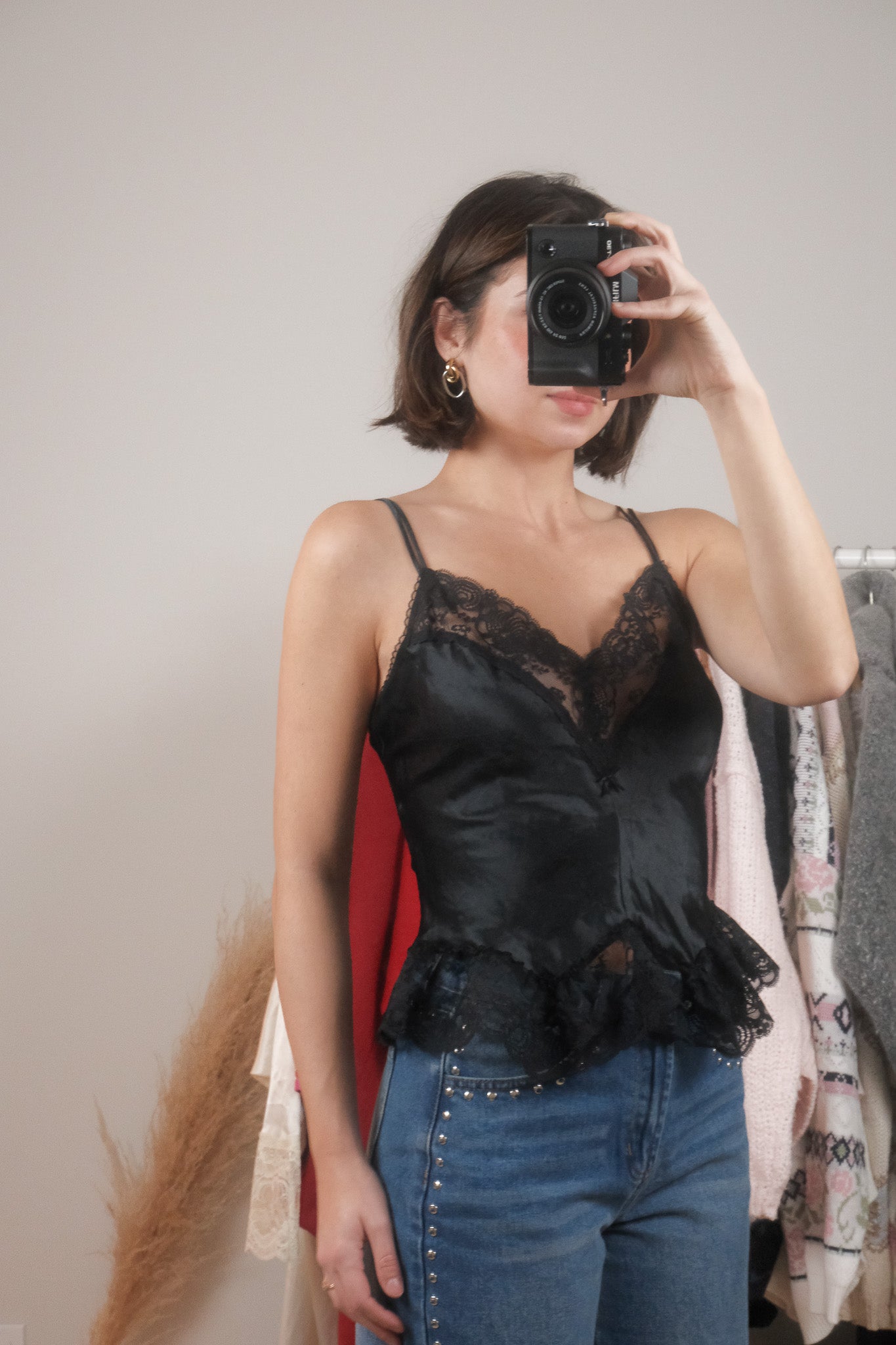 Made in UK x Vintage x Lace Peplum Slip Top (M)