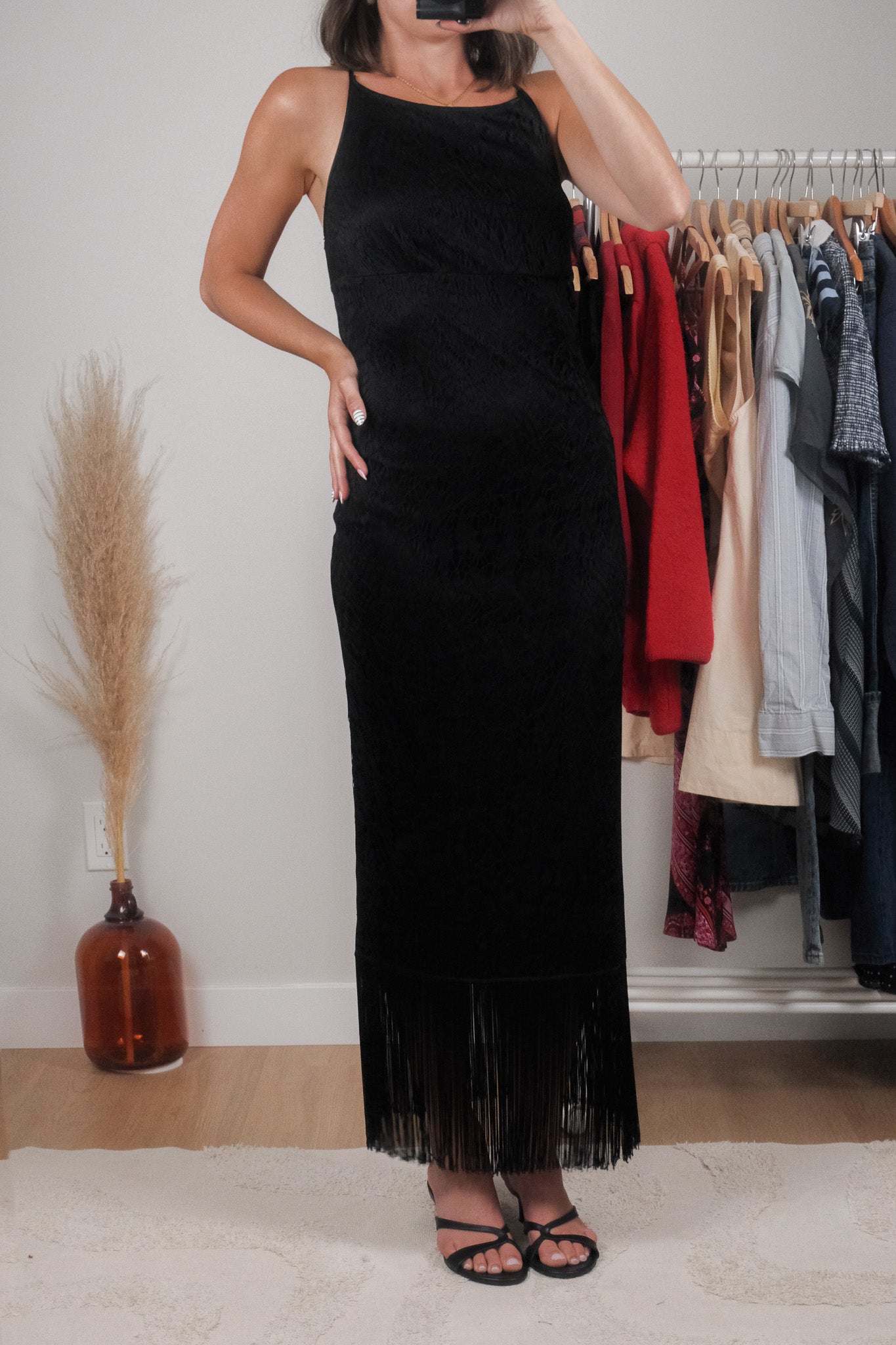 Made in Canada x Vintage x Lace/Fringe Maxi Dress (S)