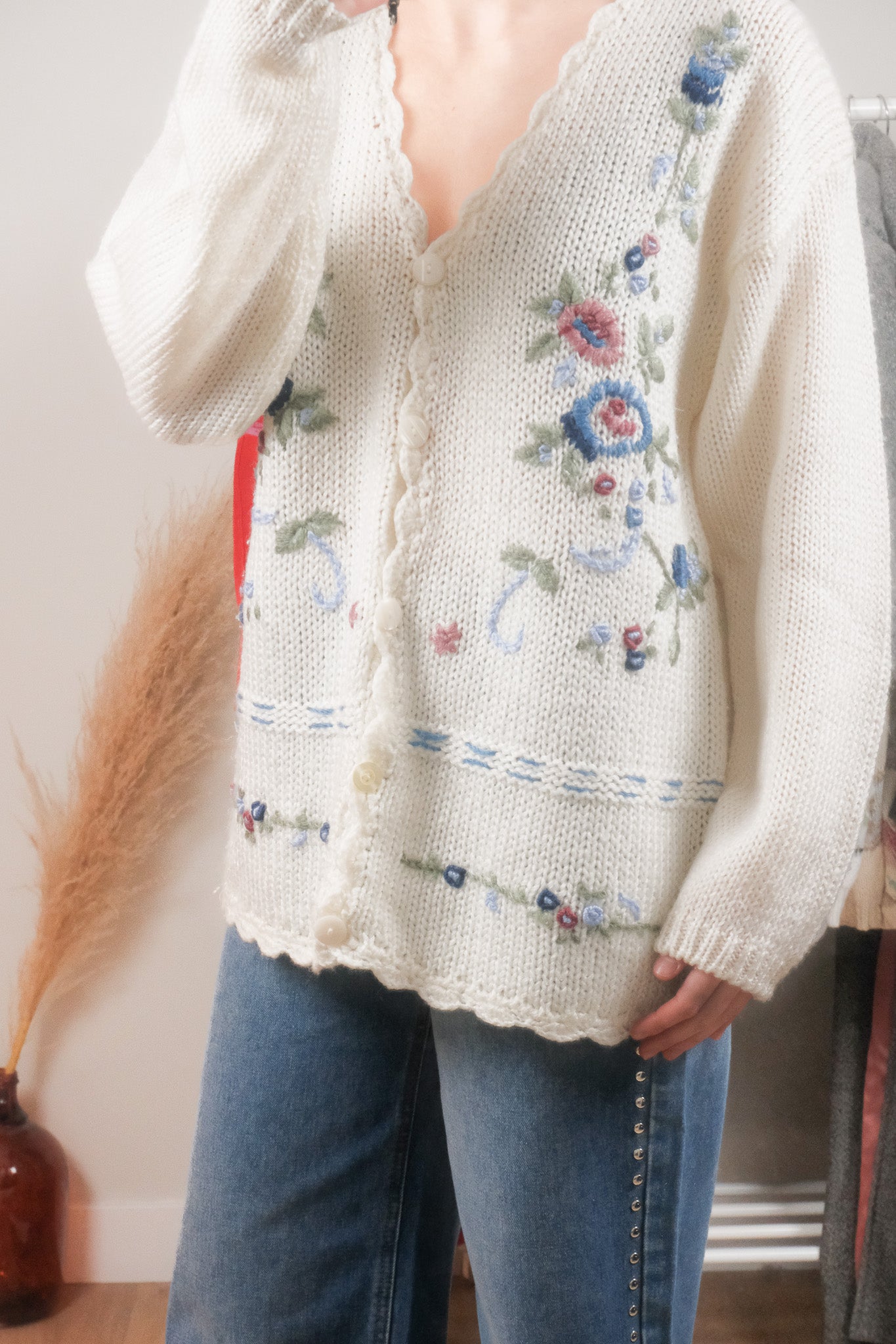 Made in Korea x Vintage x Flower Embroidered Knit (L)