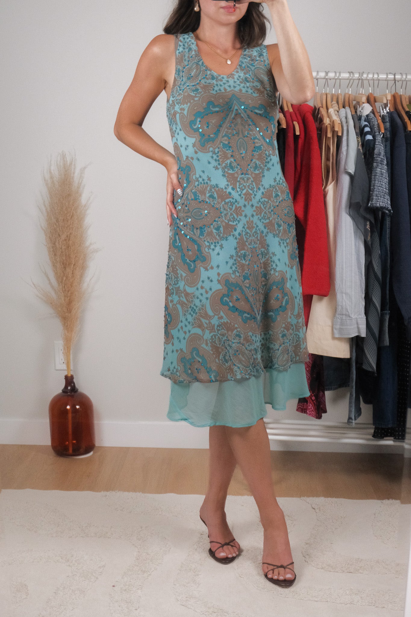 Vintage x Beaded/Sequin Patterned Midi Dress (6/8)