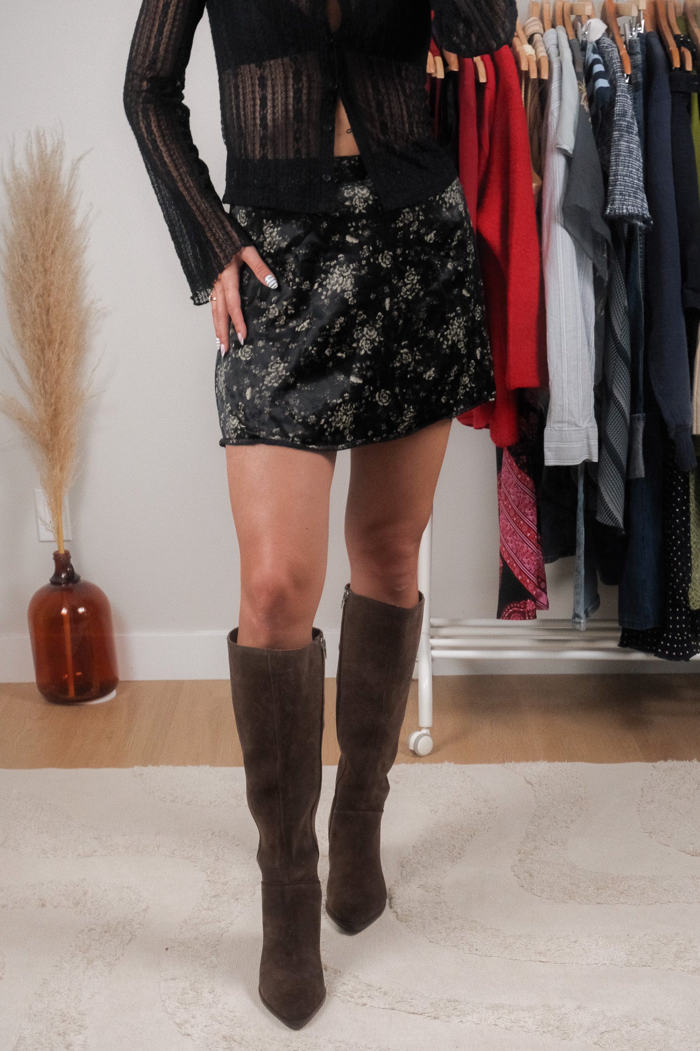 Vintage x Satin Floral Midi Skirt (S)