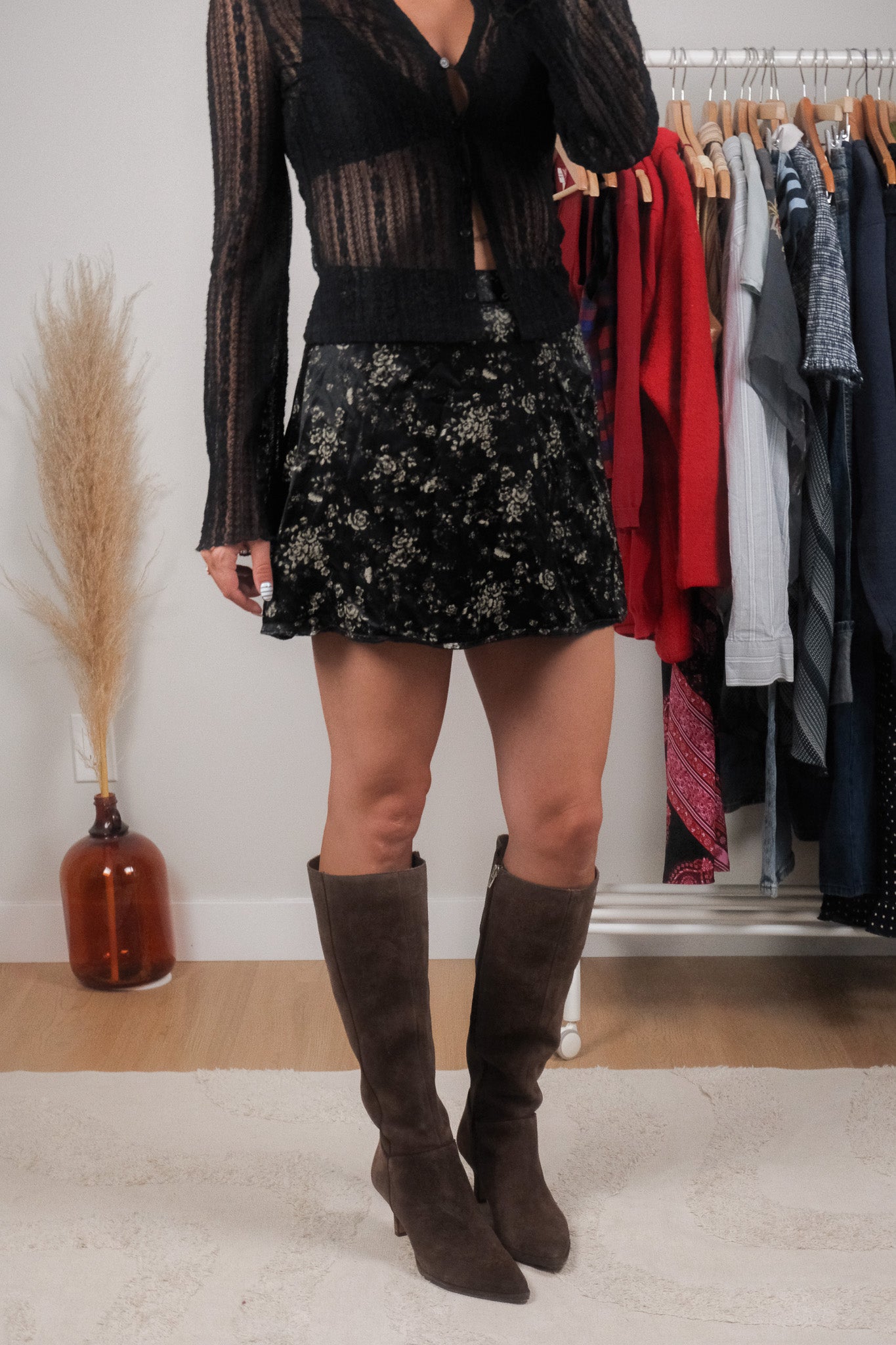 Vintage x Satin Floral Midi Skirt (S)