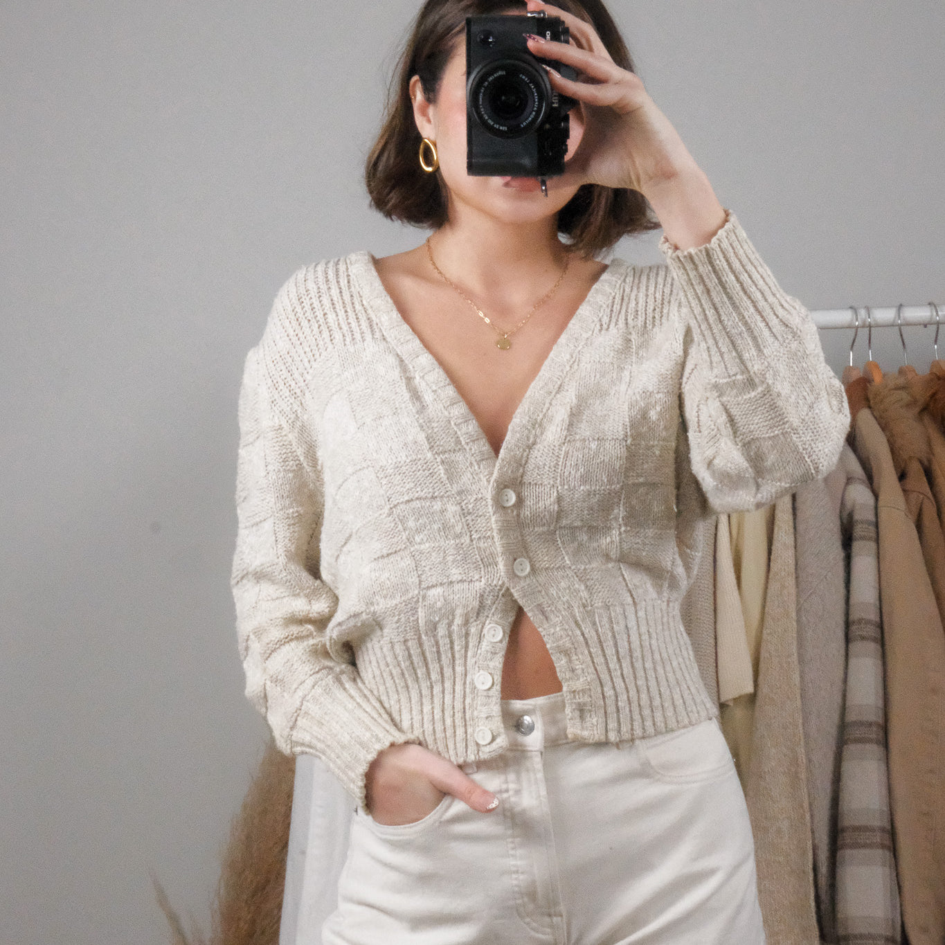 Made in Canada x Vintage x Checkered Cropped Cardigan (S/M)