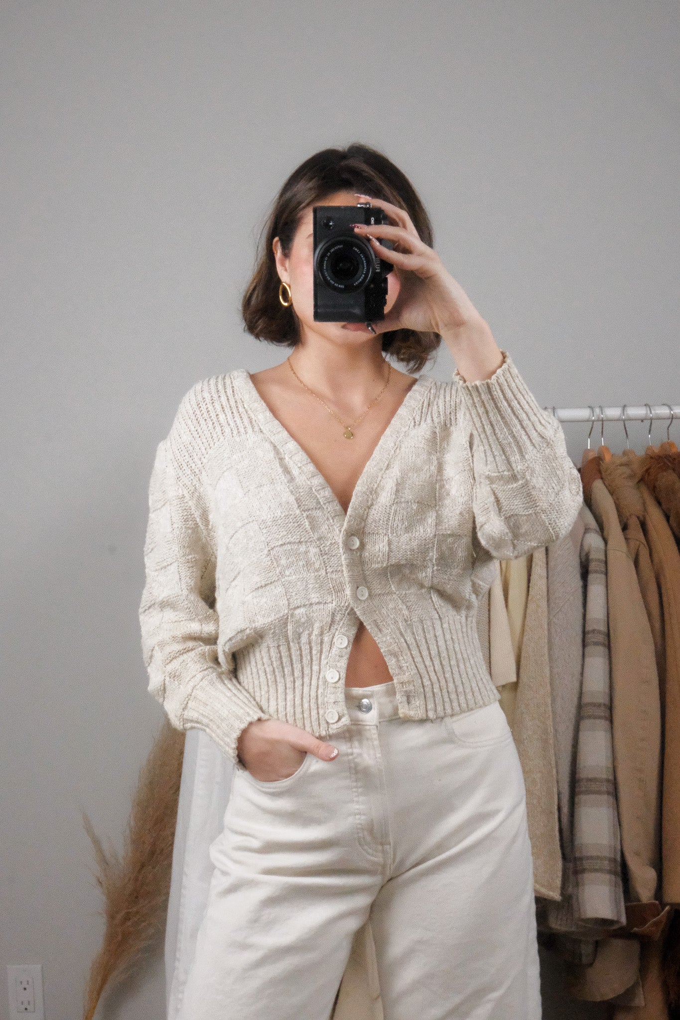 Made in Canada x Vintage x Checkered Cropped Cardigan (S/M)