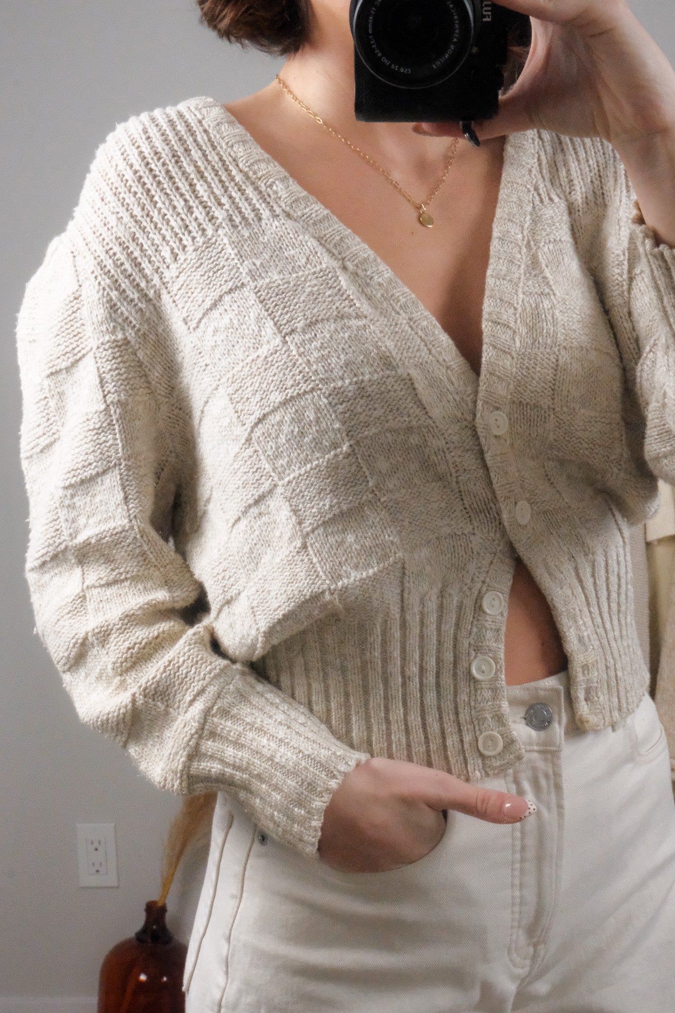Made in Canada x Vintage x Checkered Cropped Cardigan (S/M)