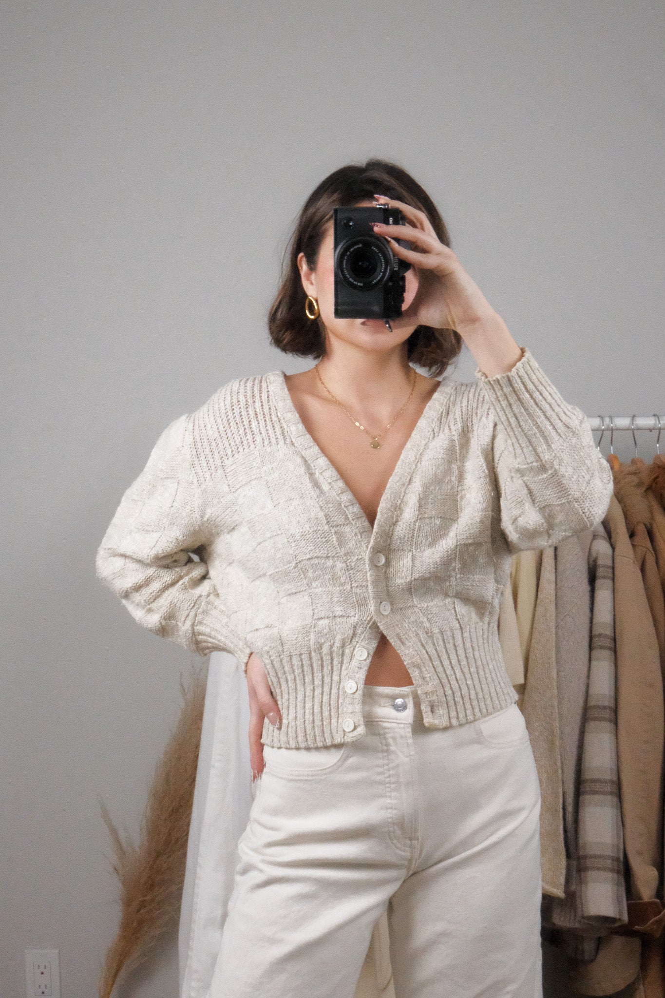 Made in Canada x Vintage x Checkered Cropped Cardigan (S/M)