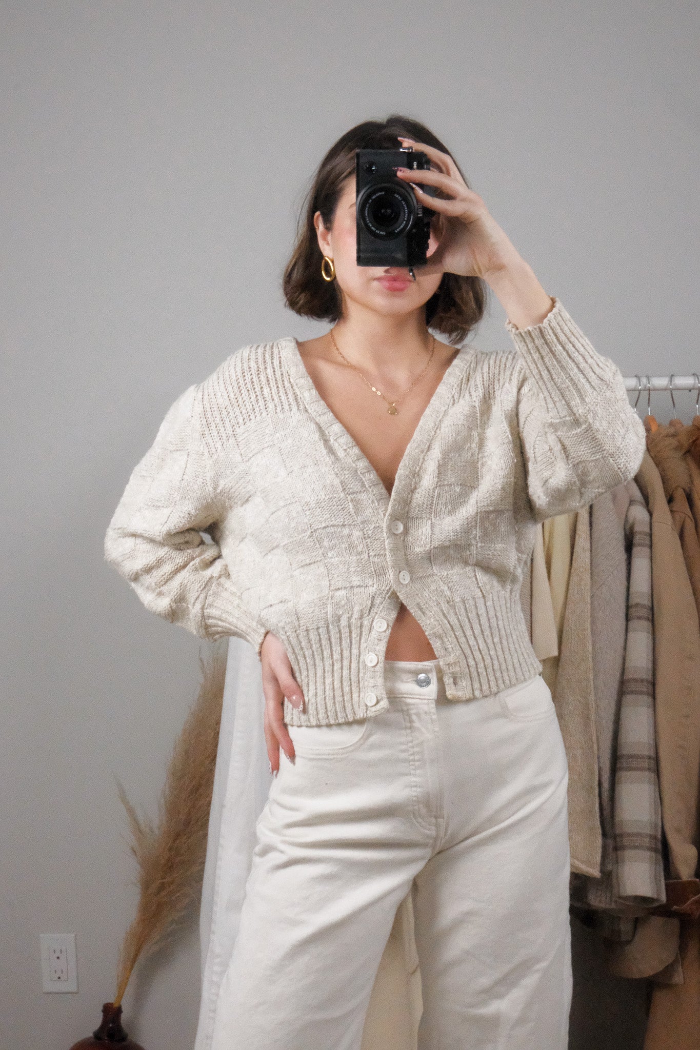 Made in Canada x Vintage x Checkered Cropped Cardigan (S/M)