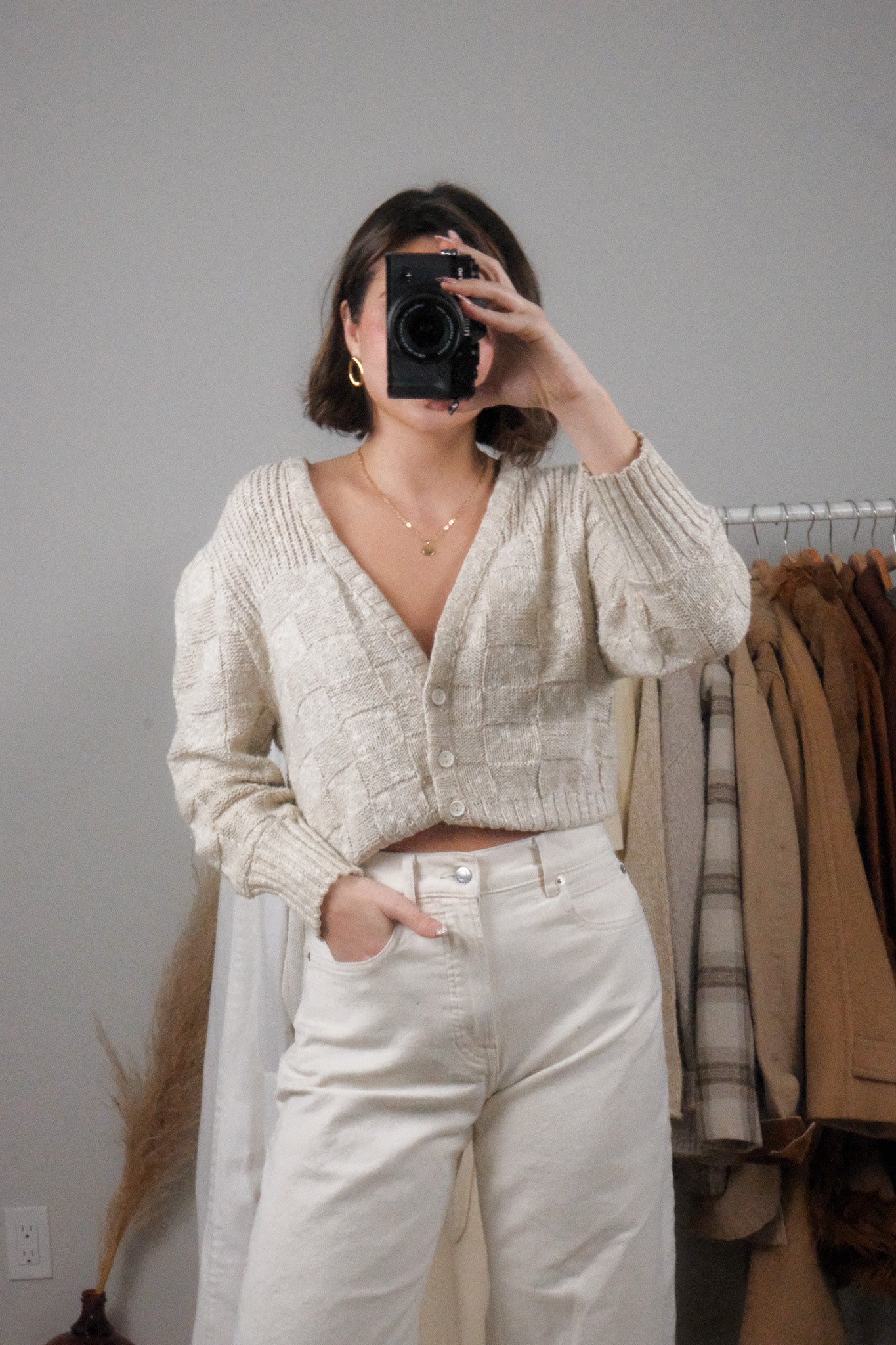 Made in Canada x Vintage x Checkered Cropped Cardigan (S/M)