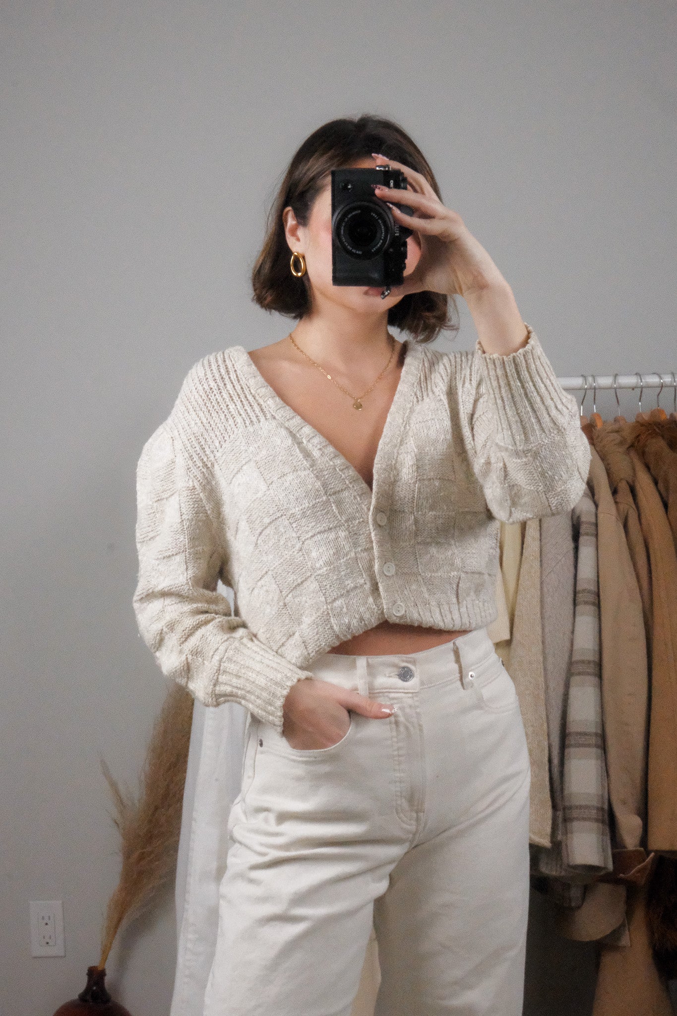Made in Canada x Vintage x Checkered Cropped Cardigan (S/M)