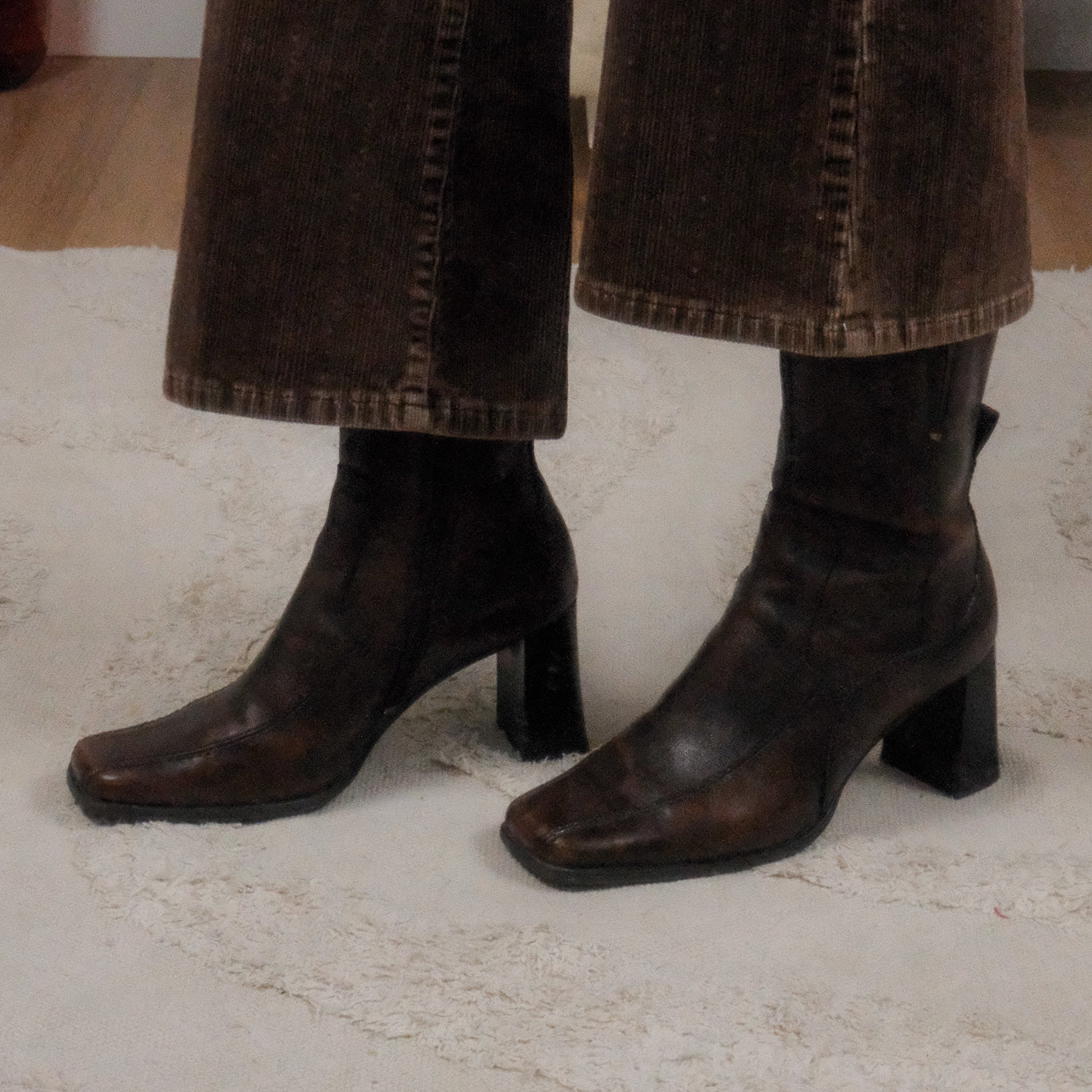 Vintage x Faux Leather Square Toe Boots (7)