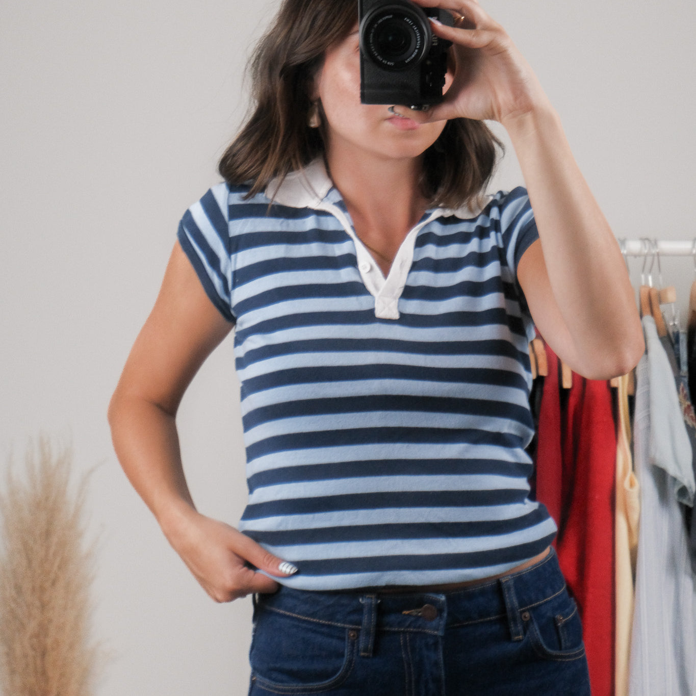 Vintage x Cotton Striped Collared T-Shirt (S)