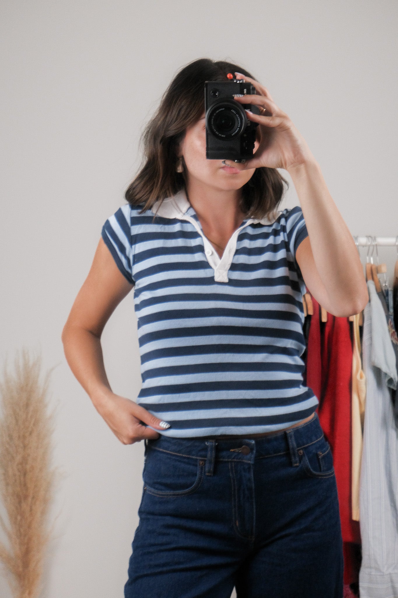 Vintage x Cotton Striped Collared T-Shirt (S)