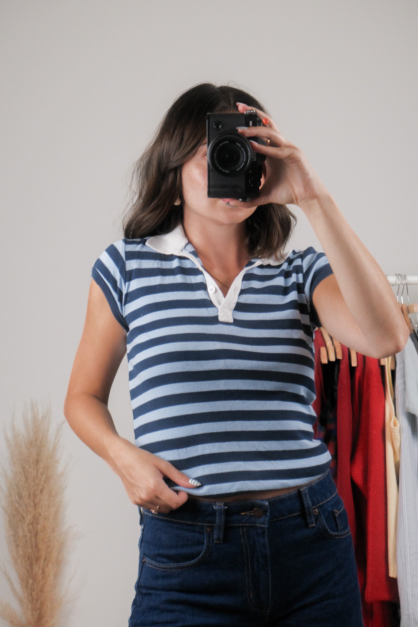 Vintage x Cotton Striped Collared T-Shirt (S)