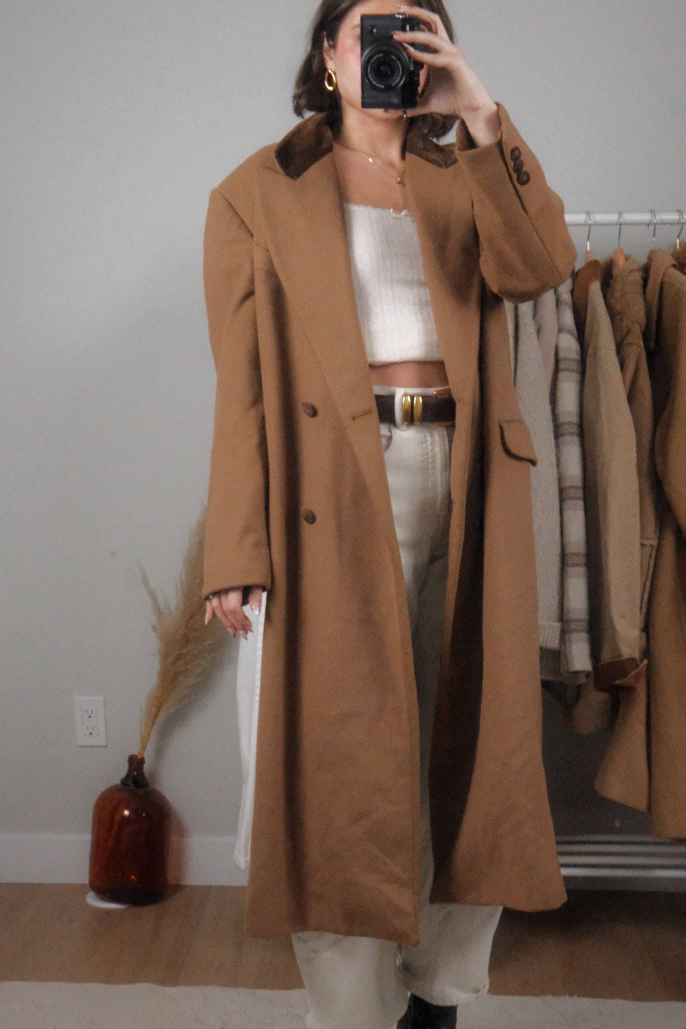 Made in France x Vintage x Wool/Cashmere Velvet Trim Coat (L)