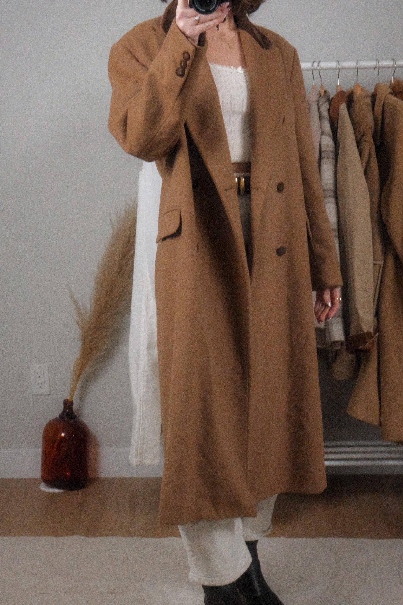 Made in France x Vintage x Wool/Cashmere Velvet Trim Coat (L)