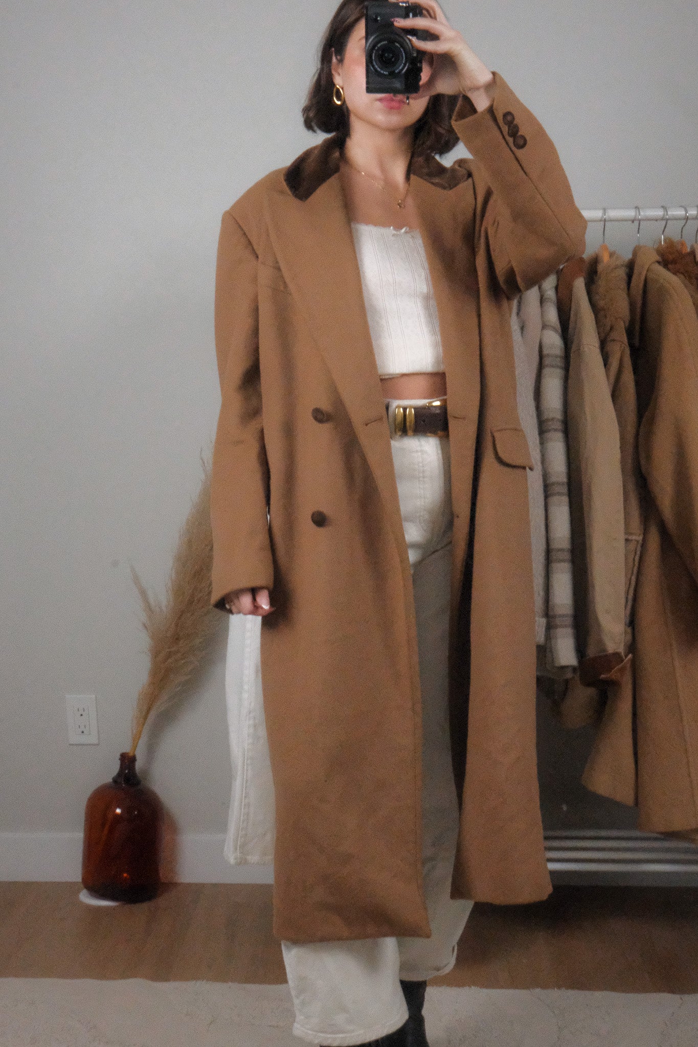 Made in France x Vintage x Wool/Cashmere Velvet Trim Coat (L)