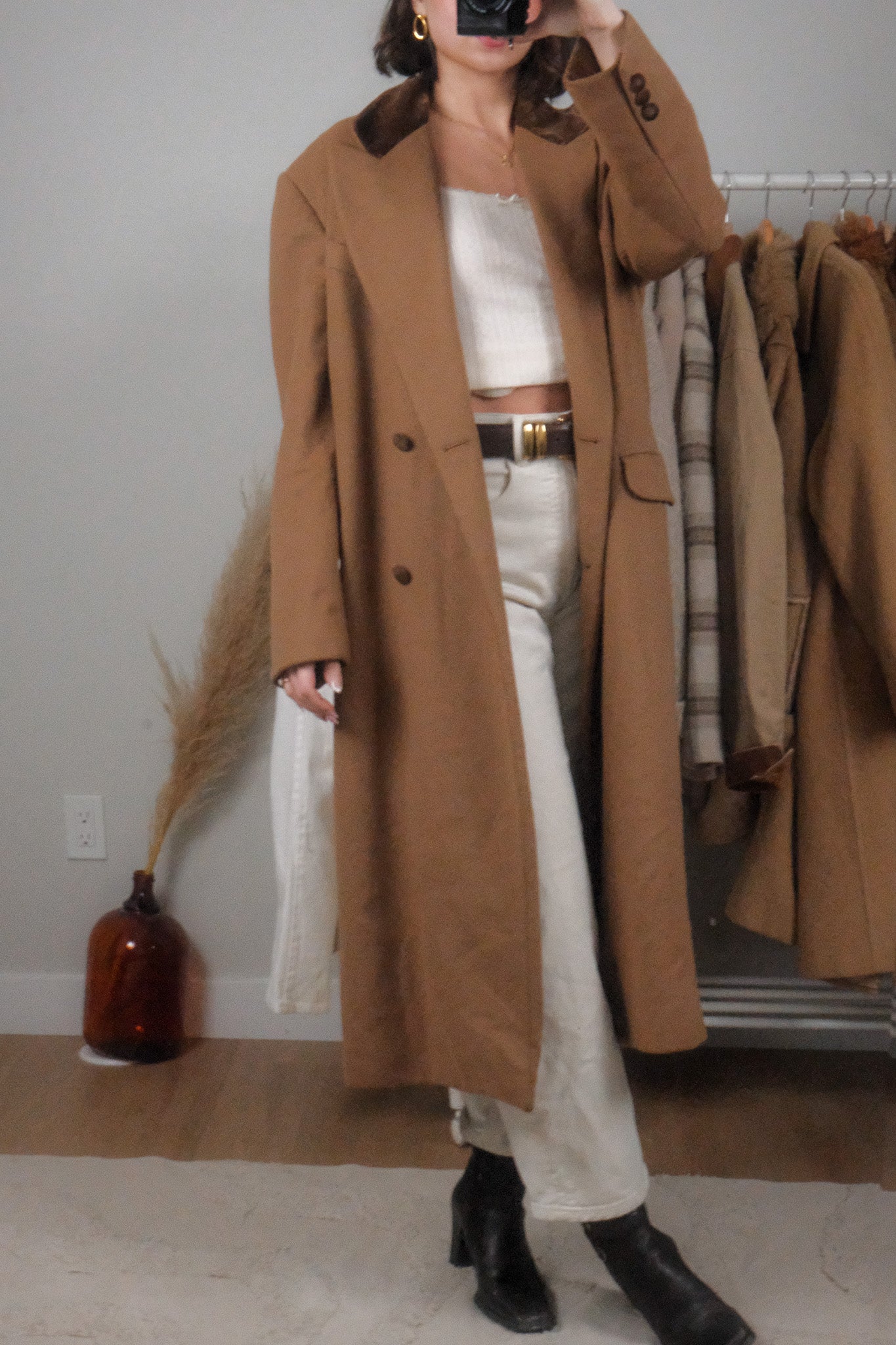 Made in France x Vintage x Wool/Cashmere Velvet Trim Coat (L)