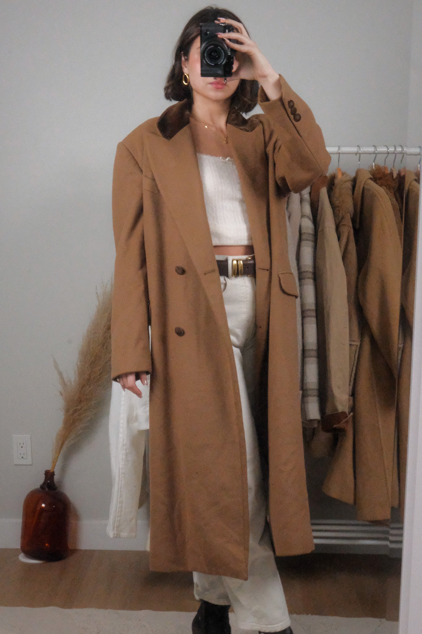 Made in France x Vintage x Wool/Cashmere Velvet Trim Coat (L)