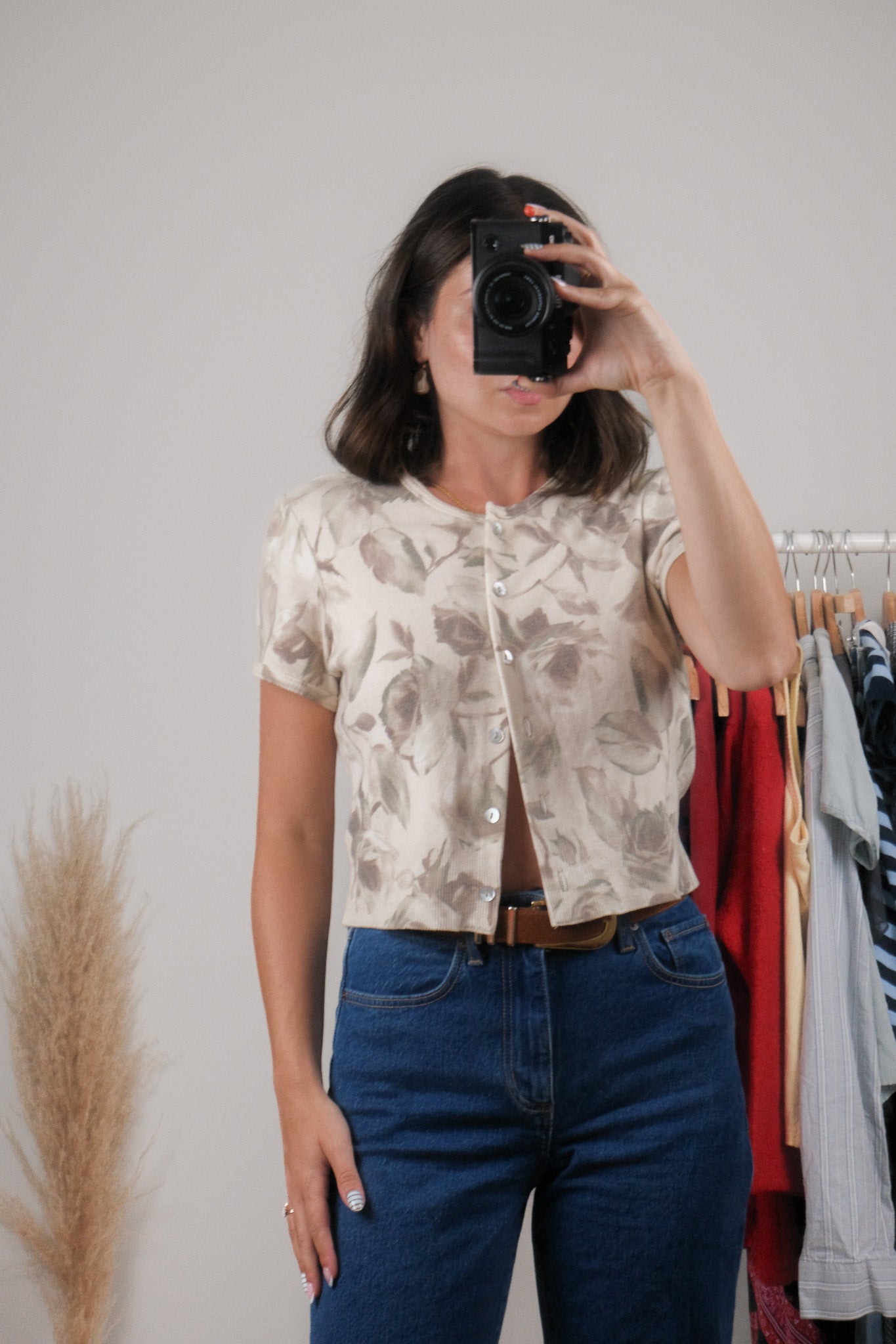 Vintage x Flower Cropped Short-Sleeve Cardigan (S/M)
