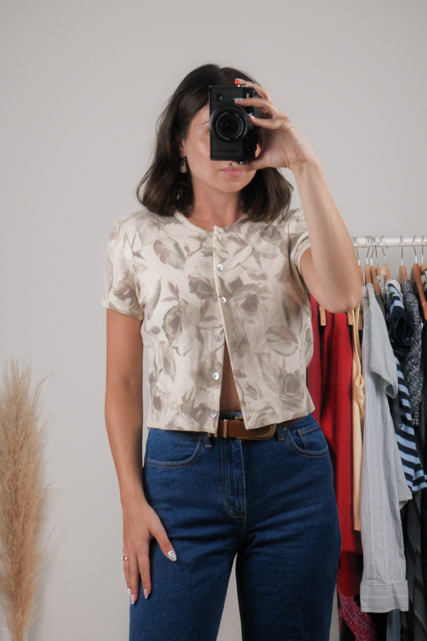 Vintage x Flower Cropped Short-Sleeve Cardigan (S/M)