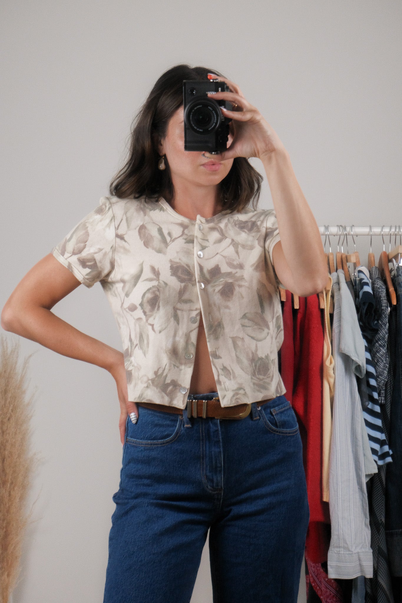 Vintage x Flower Cropped Short-Sleeve Cardigan (S/M)