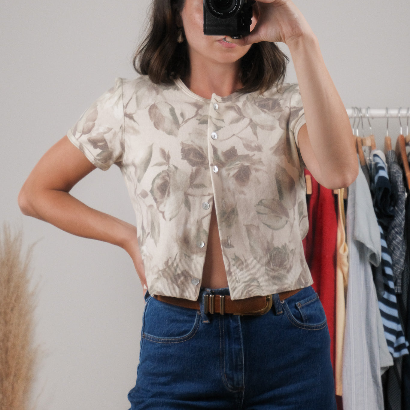 Vintage x Flower Cropped Short-Sleeve Cardigan (S/M)
