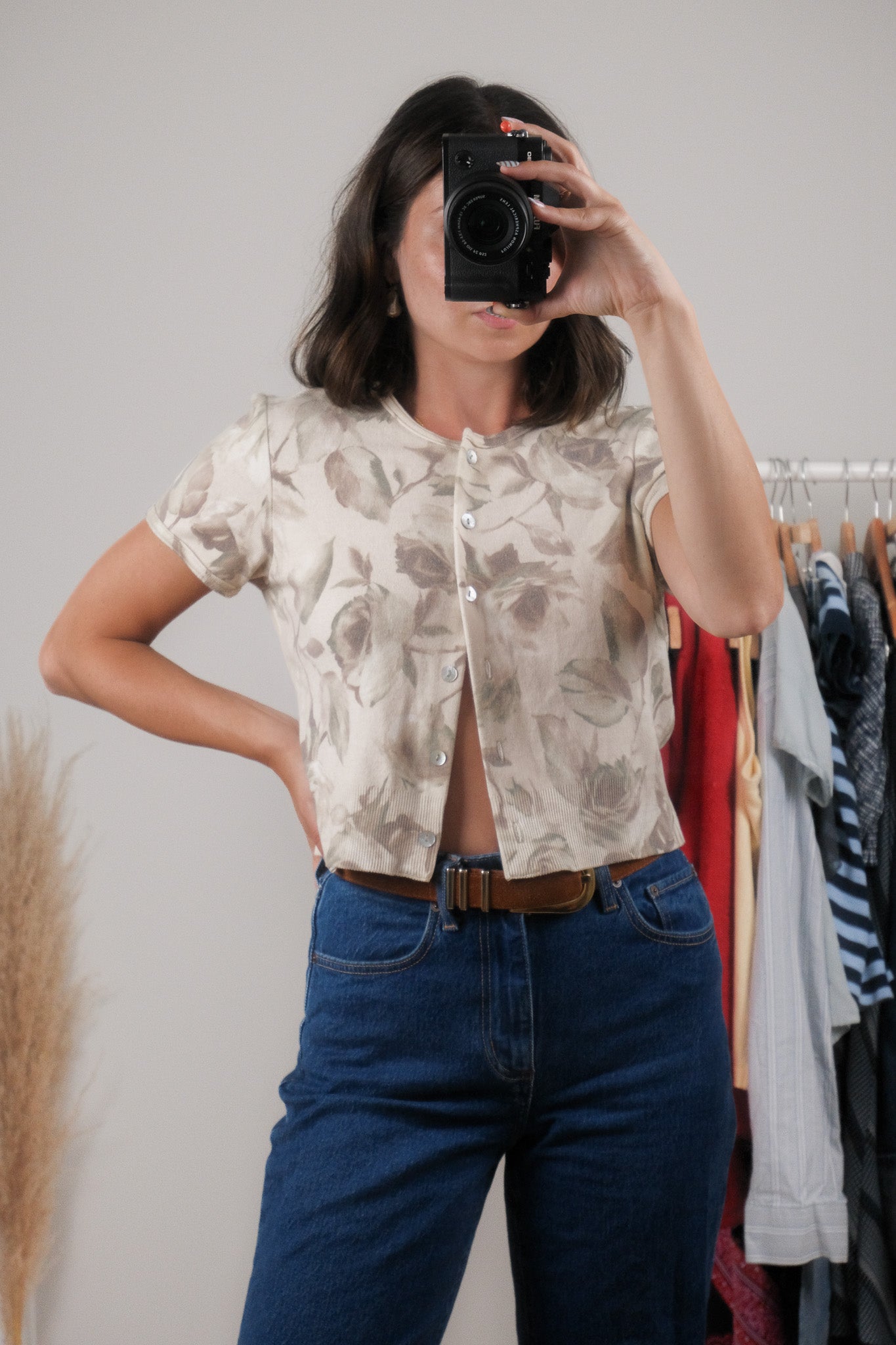 Vintage x Flower Cropped Short-Sleeve Cardigan (S/M)