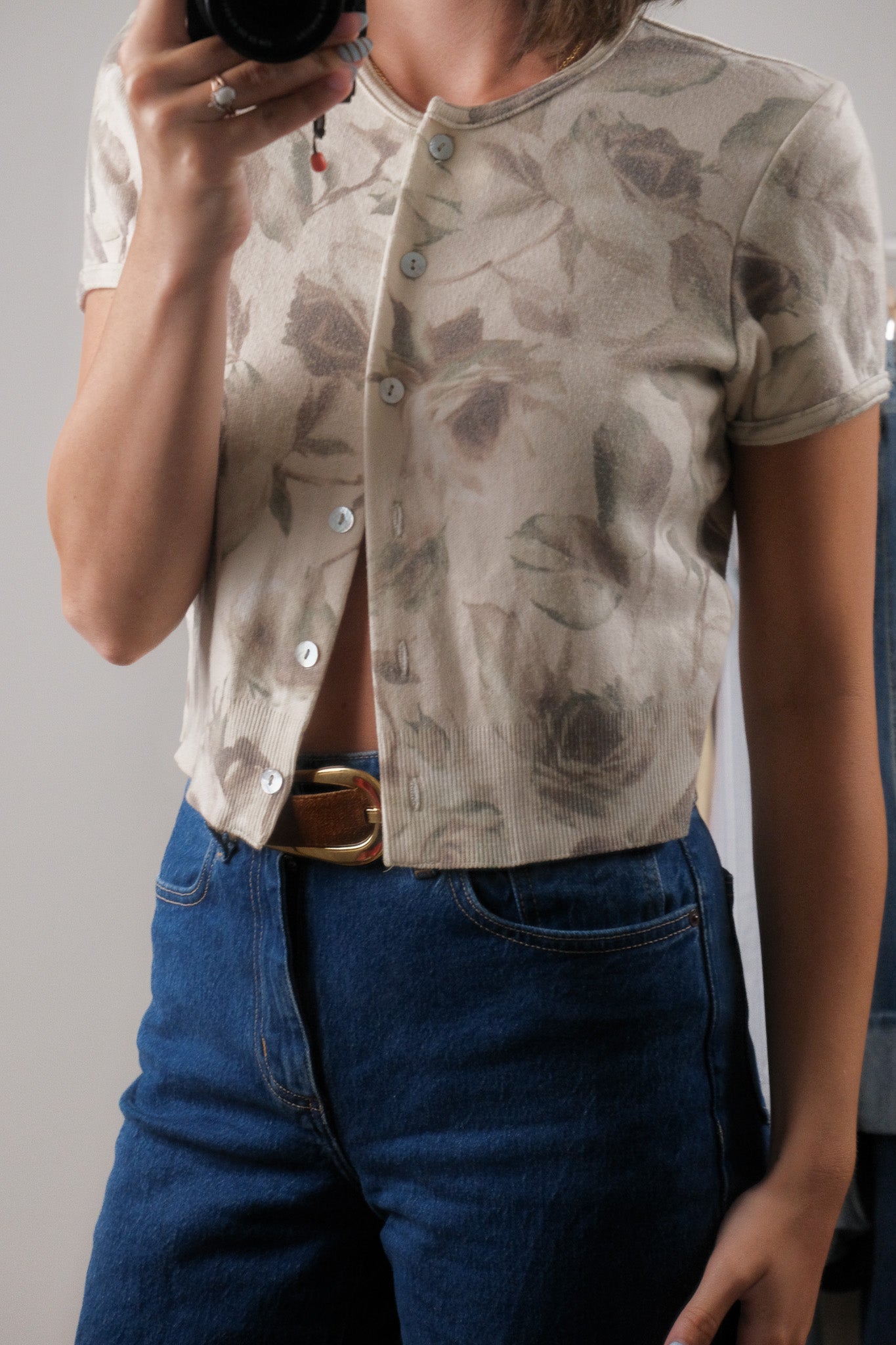 Vintage x Flower Cropped Short-Sleeve Cardigan (S/M)