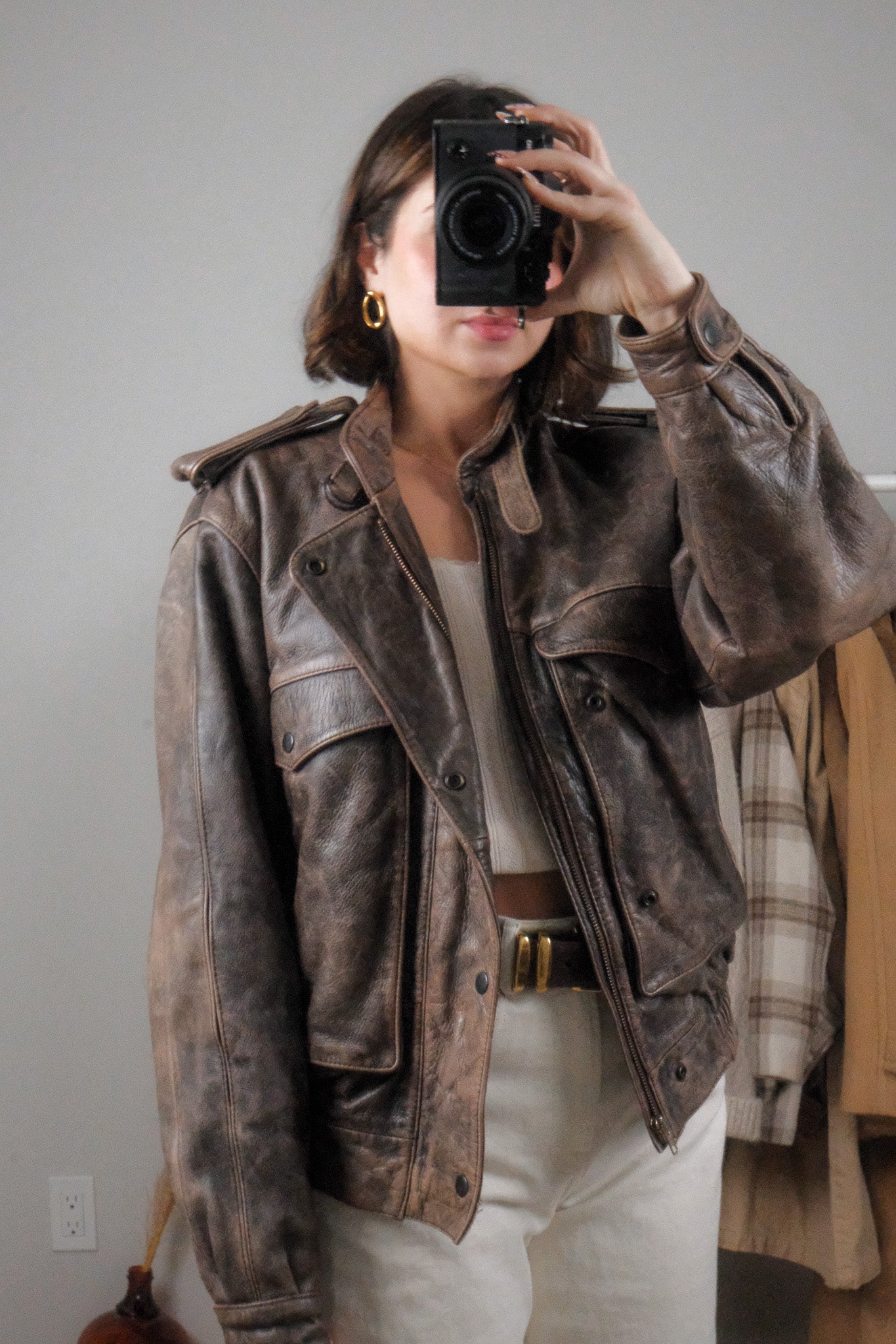 Vintage x Leather Patina Leather Bomber Moto Jacket (L)
