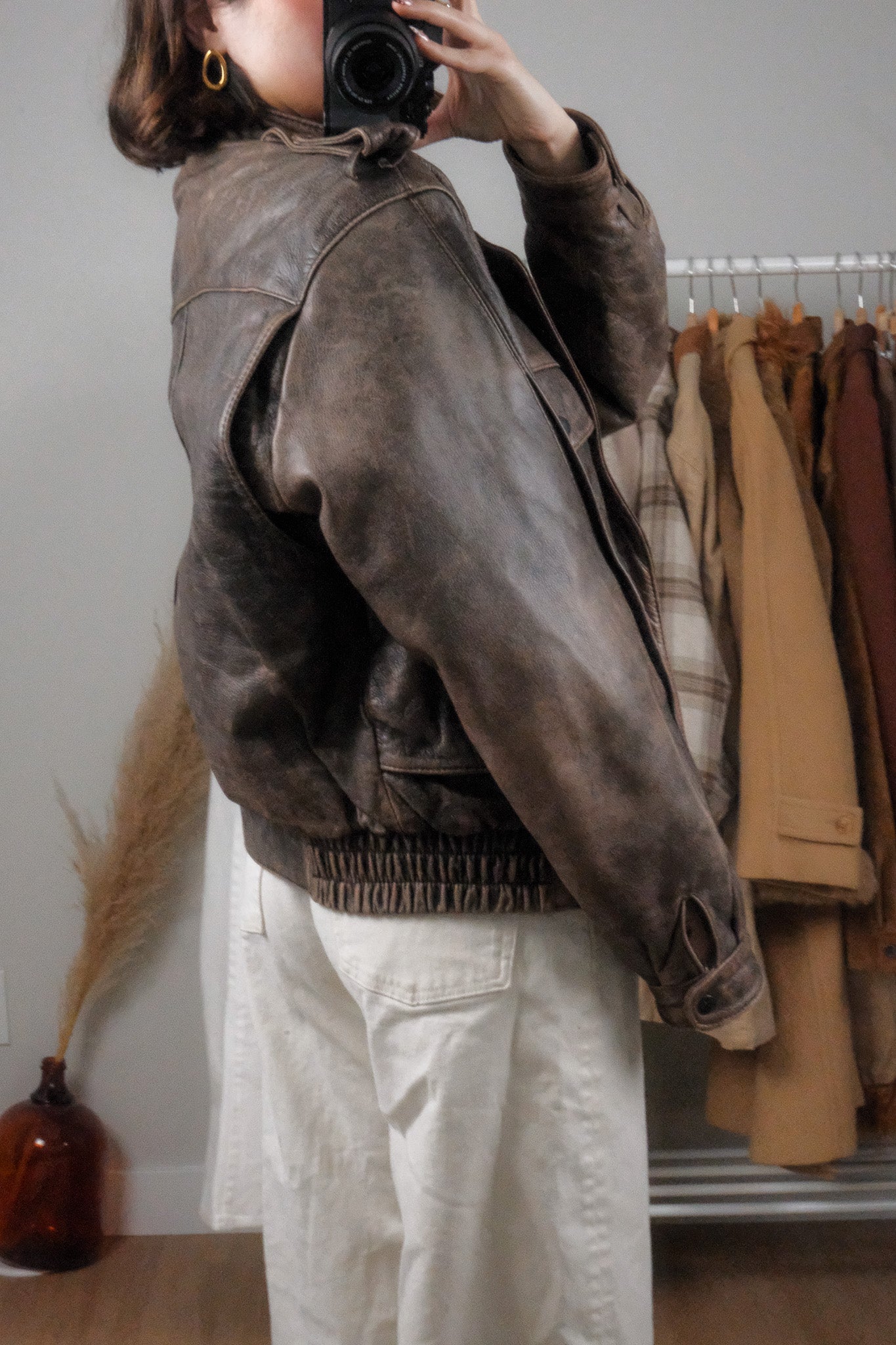 Vintage x Leather Patina Leather Bomber Moto Jacket (L)