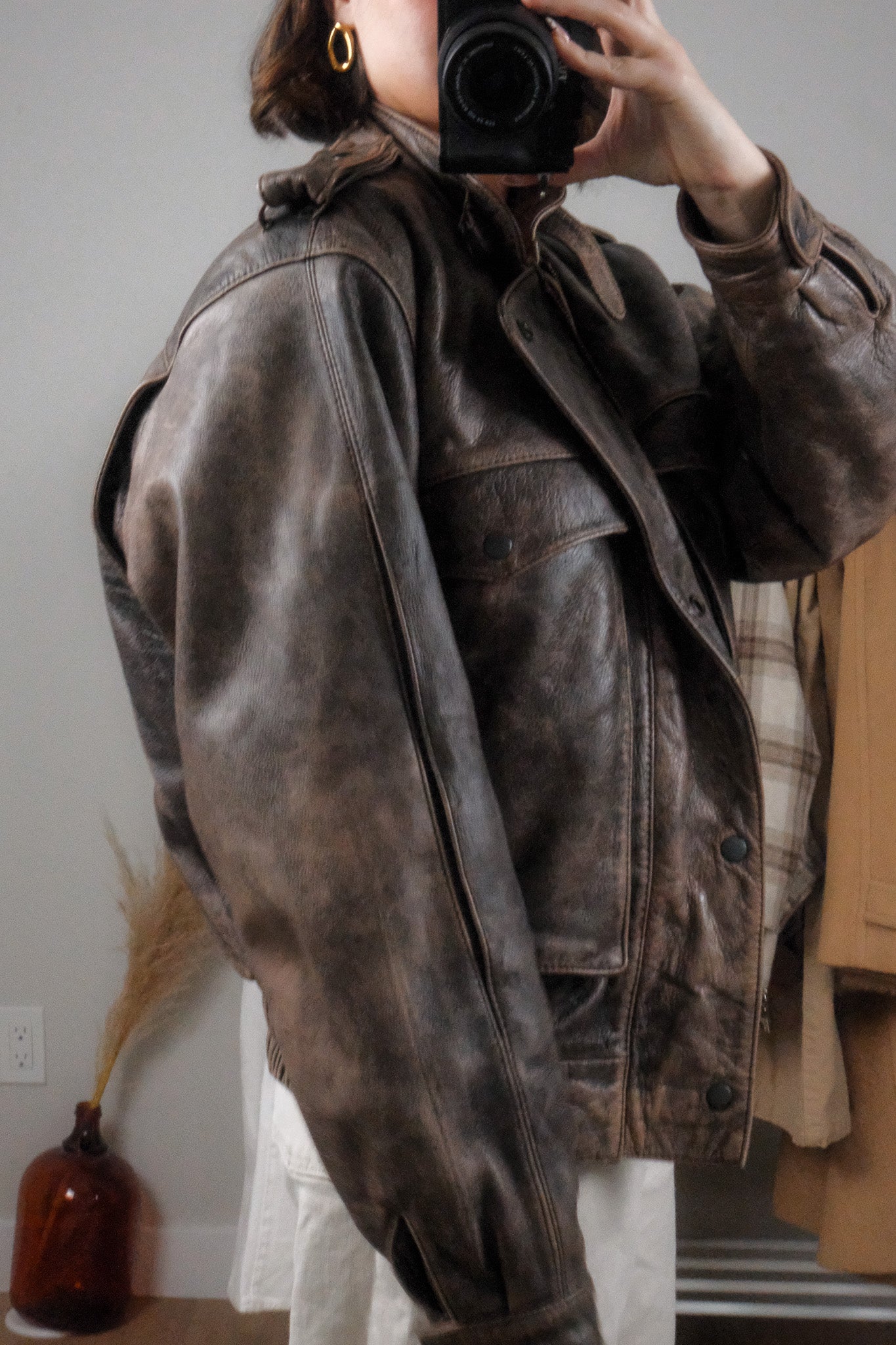 Vintage x Leather Patina Leather Bomber Moto Jacket (L)