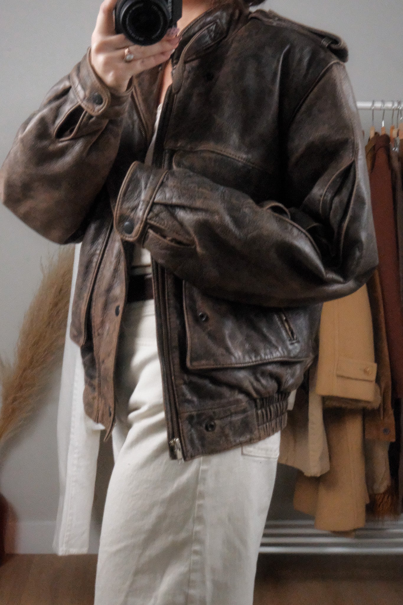 Vintage x Leather Patina Leather Bomber Moto Jacket (L)