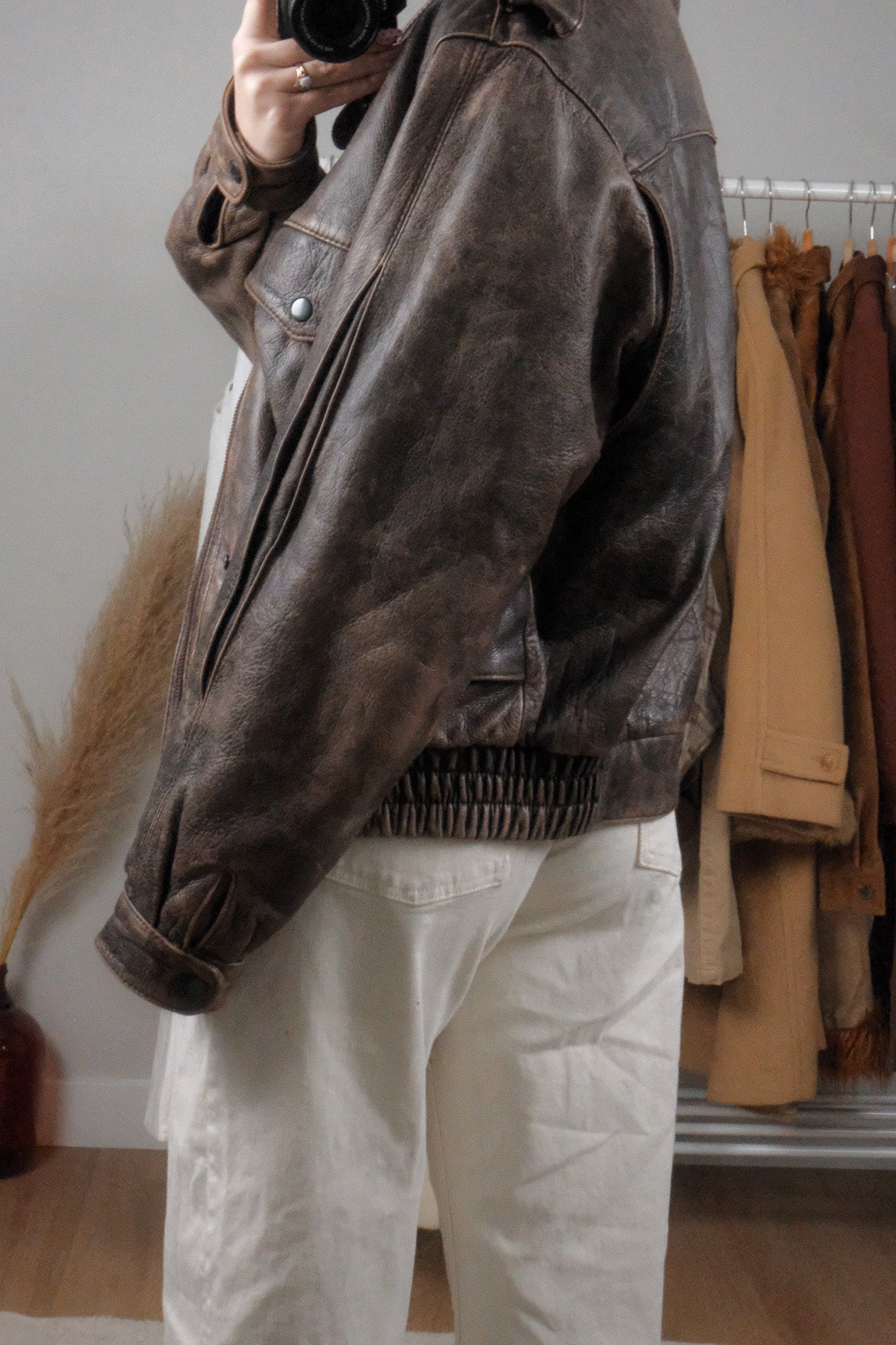 Vintage x Leather Patina Leather Bomber Moto Jacket (L)