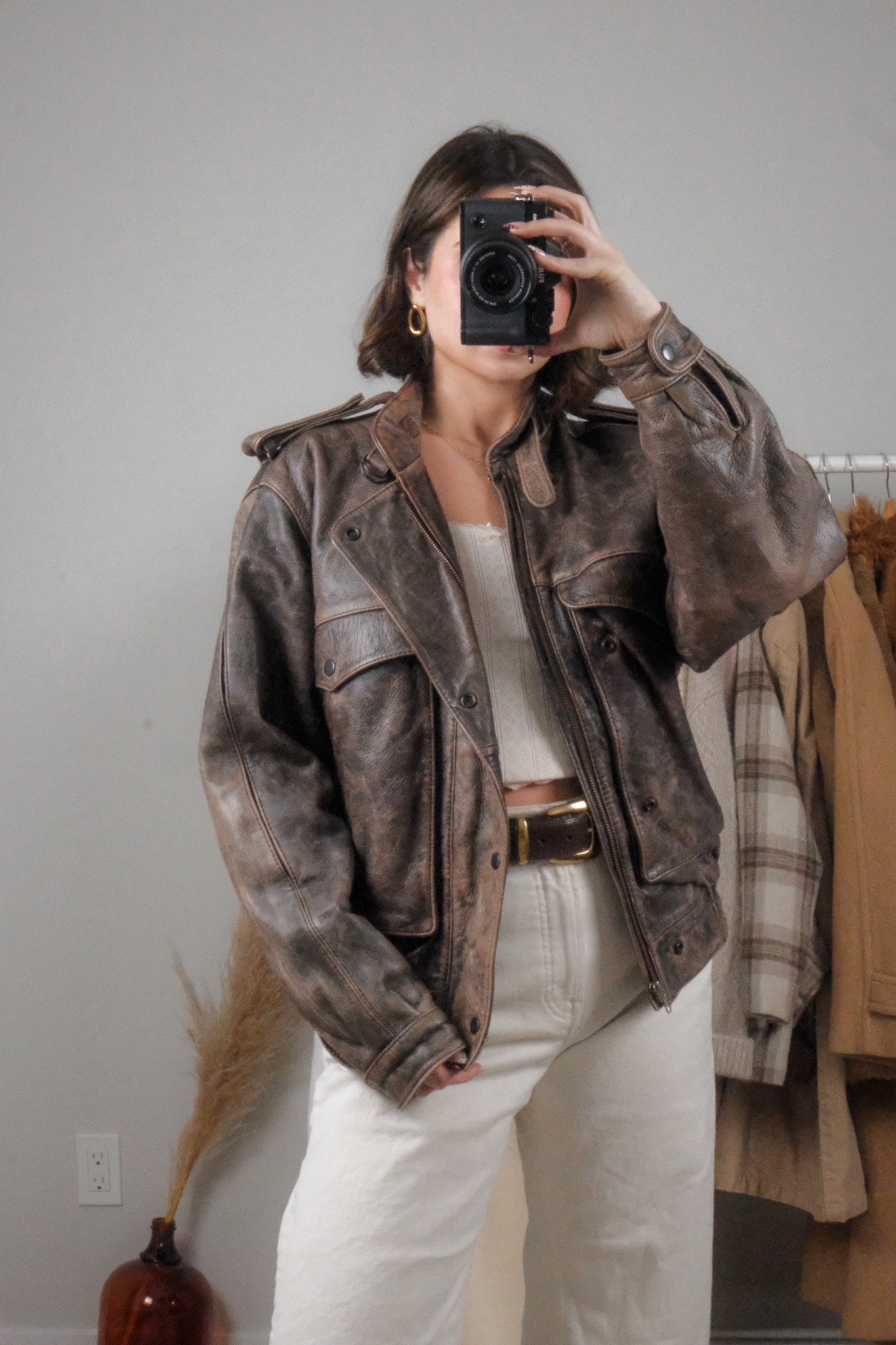 Vintage x Leather Patina Leather Bomber Moto Jacket (L)