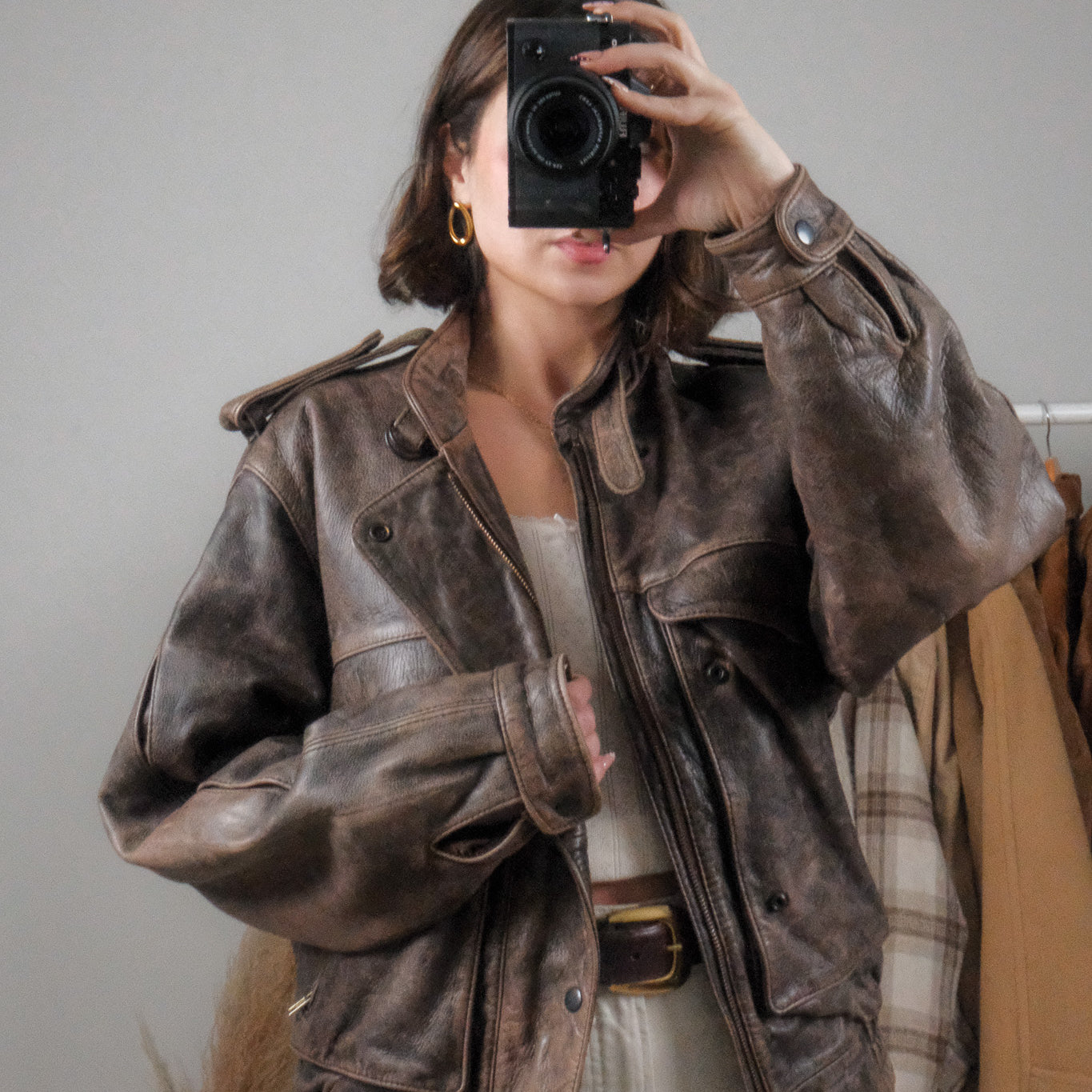 Vintage x Leather Patina Leather Bomber Moto Jacket (L)