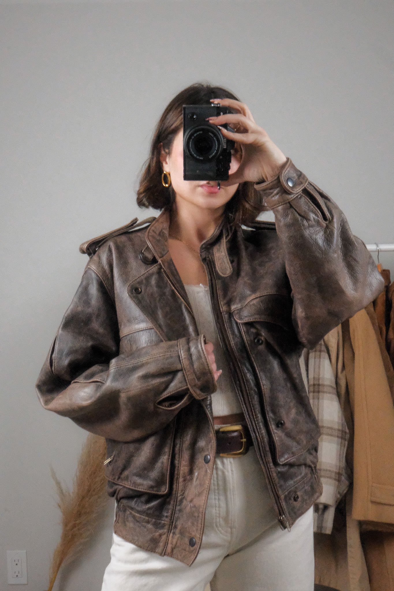 Vintage x Leather Patina Leather Bomber Moto Jacket (L)