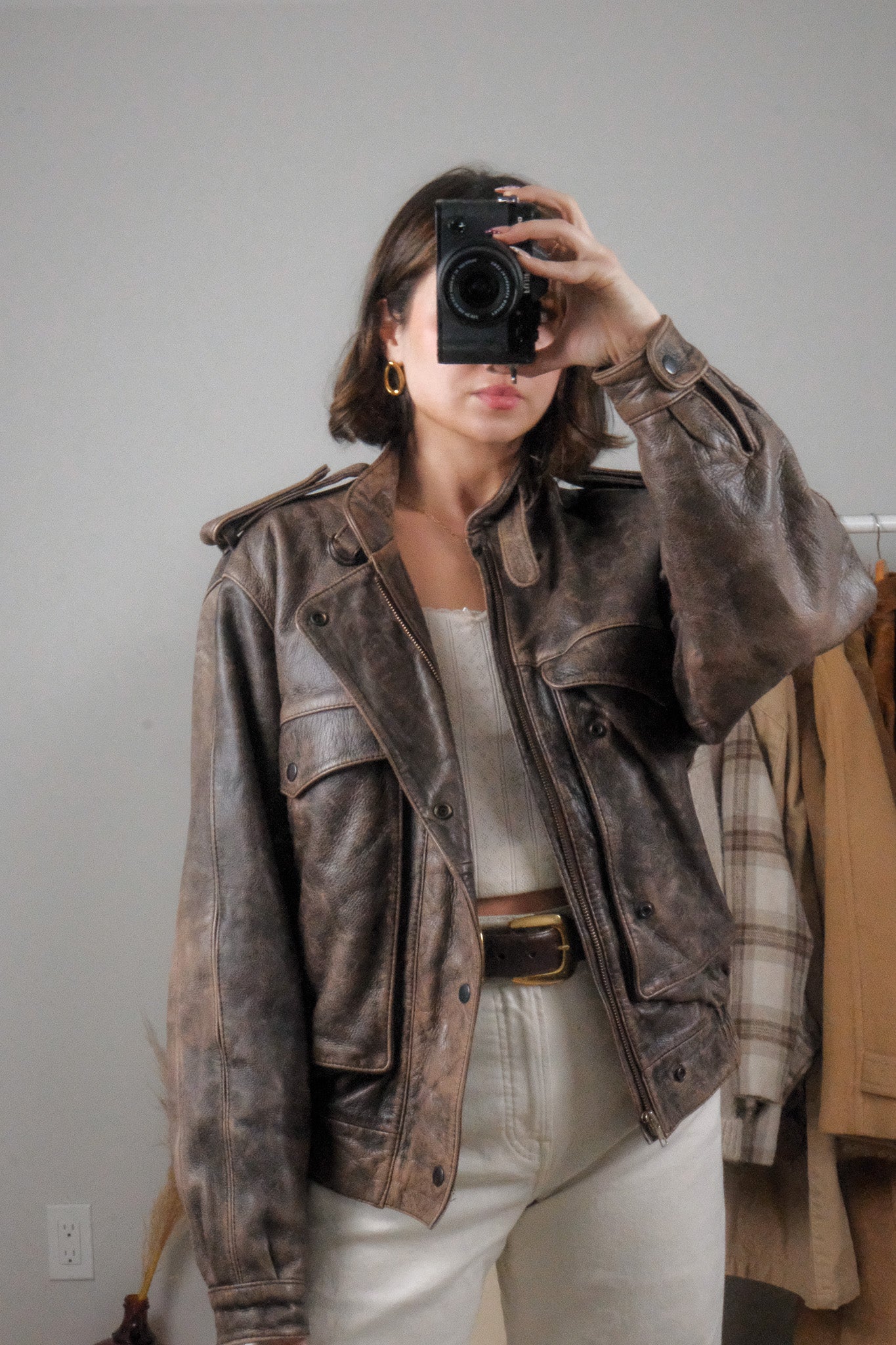 Vintage x Leather Patina Leather Bomber Moto Jacket (L)