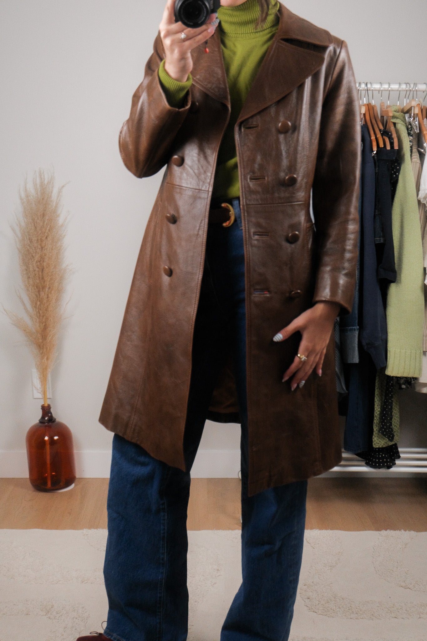 Vintage x 1970s x Lined Leather Trench (S)