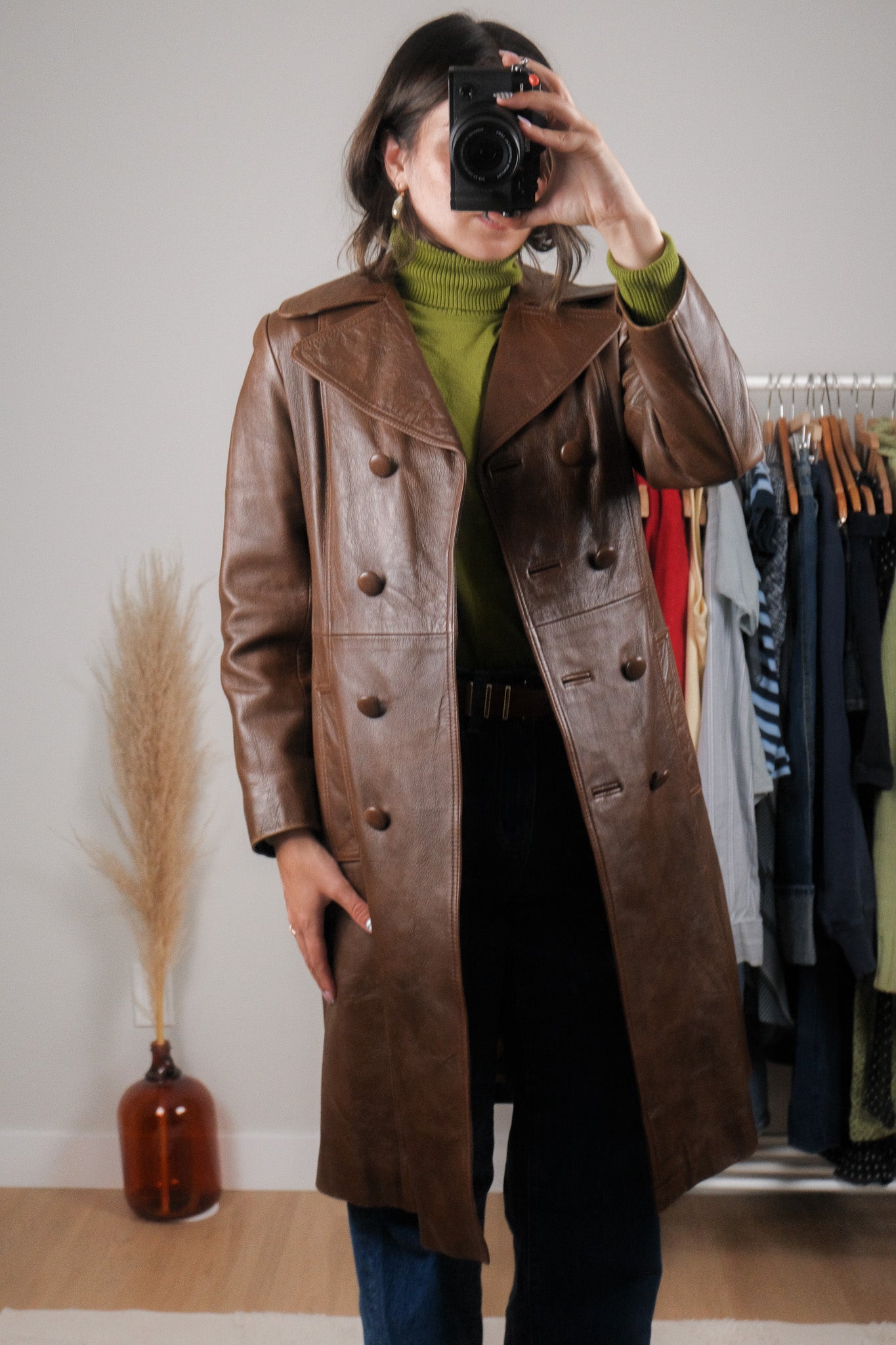 Vintage x 1970s x Lined Leather Trench (S)