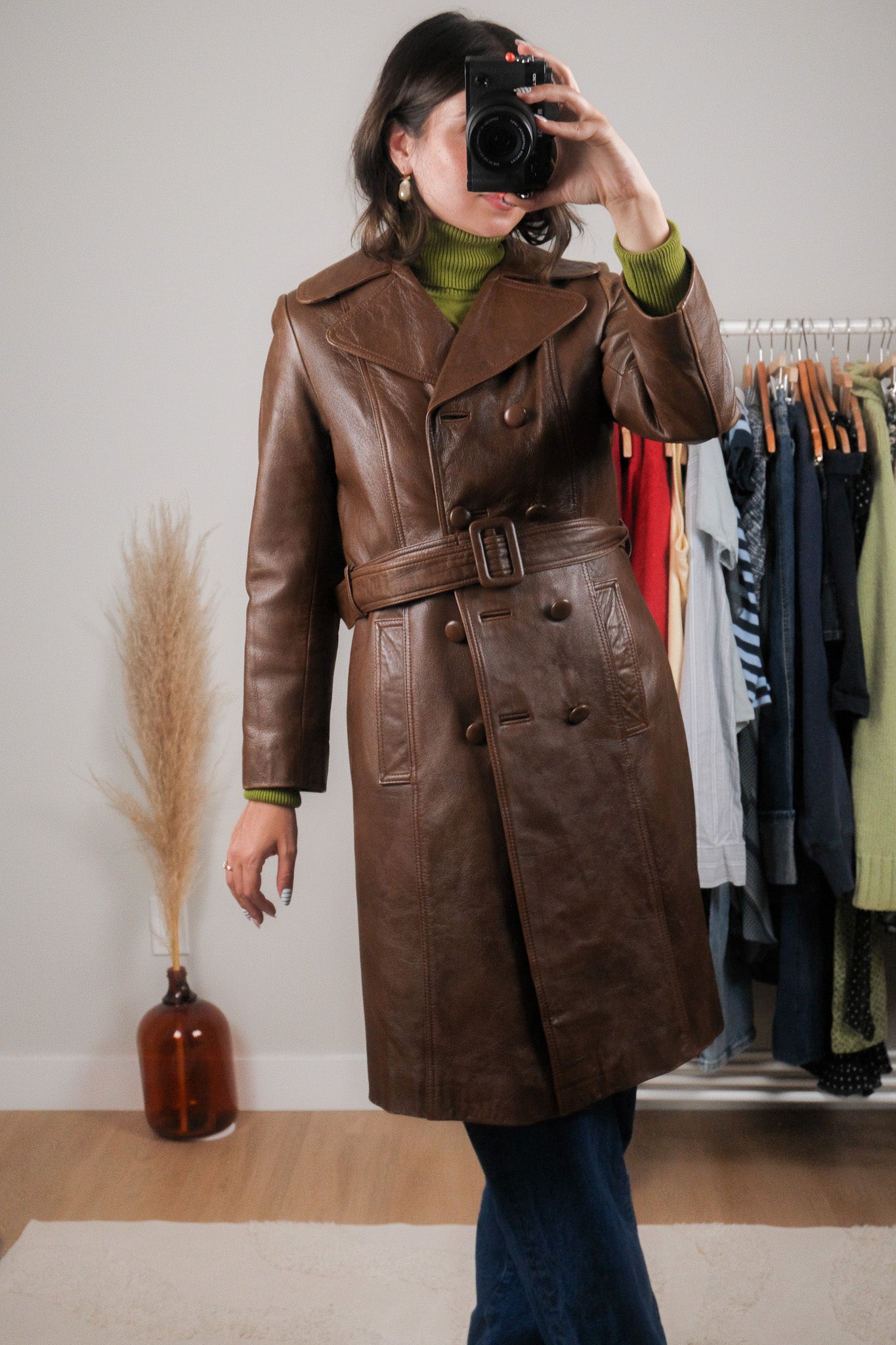 Vintage x 1970s x Lined Leather Trench (S)